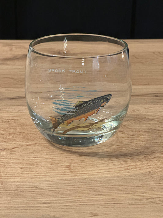 Vintage Ned Smith Trout Series Lowball Whiskey Glasses (Set of 7+1)