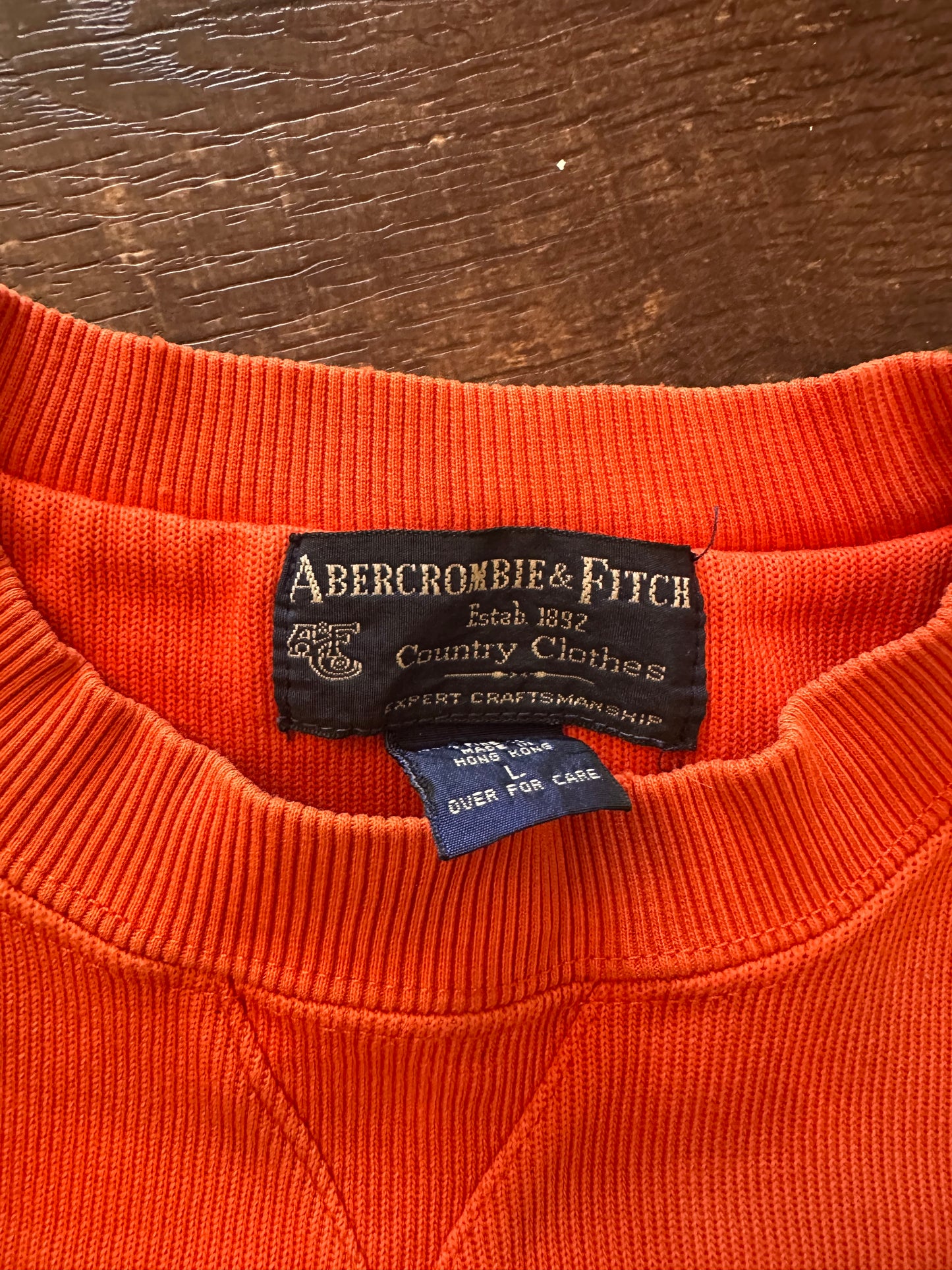 Vintage Distressed Abercrombie and Fitch Crewneck (L) Embroidered Fly Logo - Orange