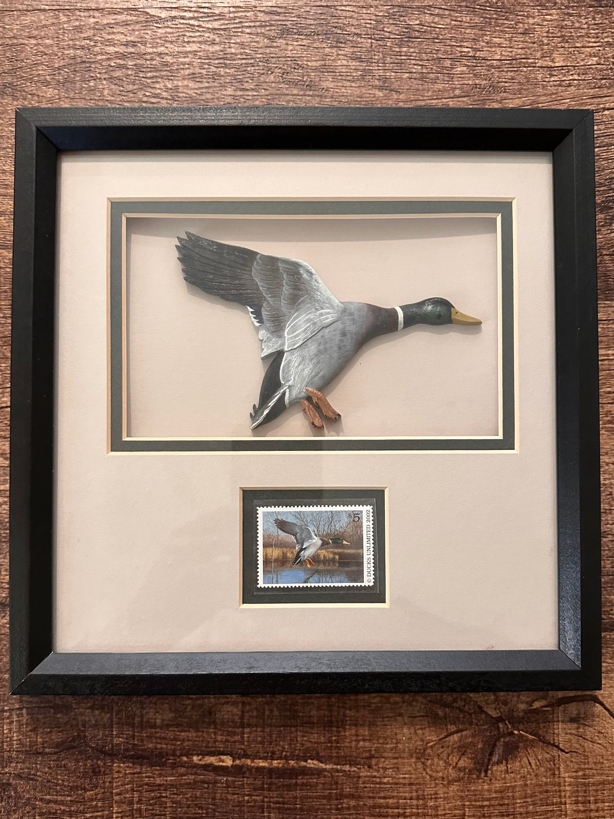 Vintage 2002 Ducks Unlimited Framed 3D Duck with $5 Stamp
