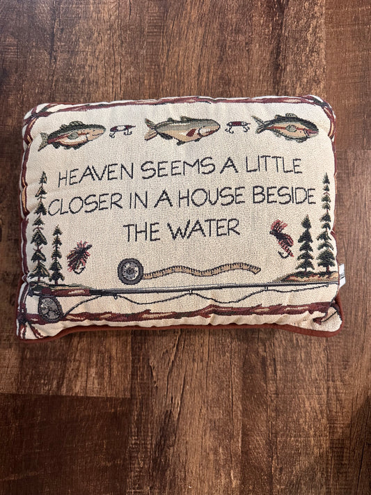 Vintage Riverside Tapestry Pillow - House Beside the Water