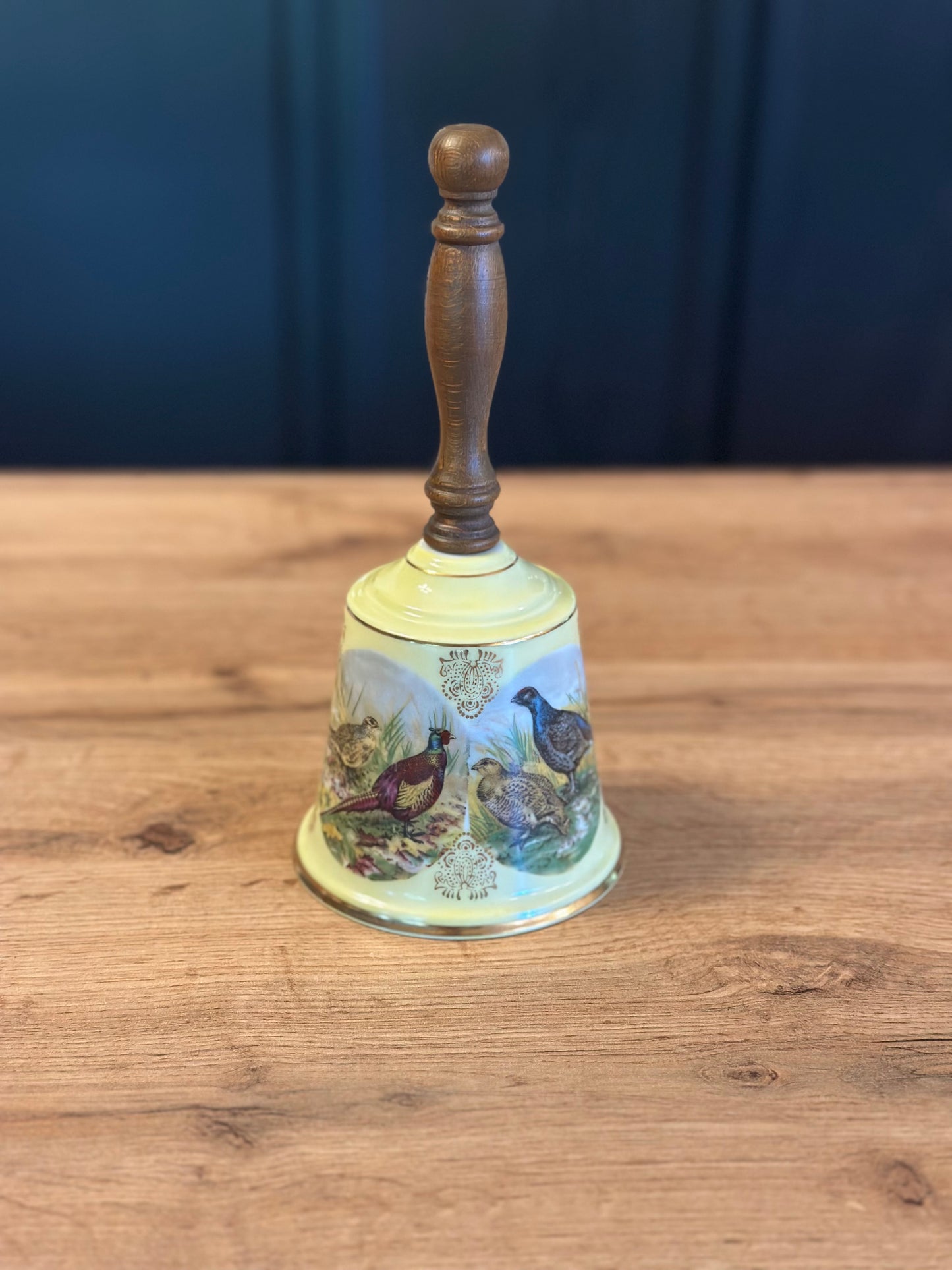 Vintage Porcelain Hand Bell - Game Birds - Yellow