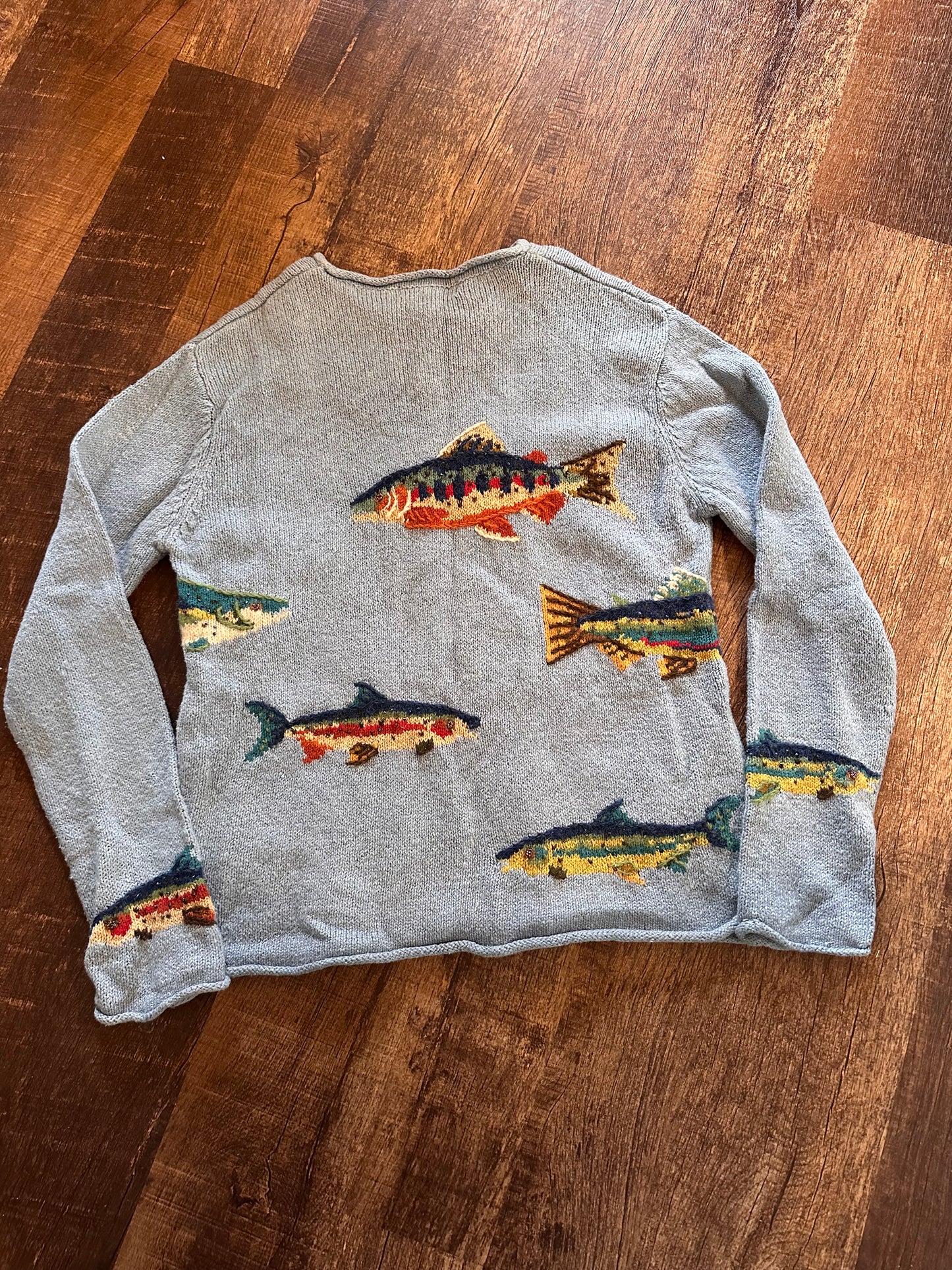 Vintage Rare Northern Isles Sweater (S) Hand Knit with Beading - Light Blue