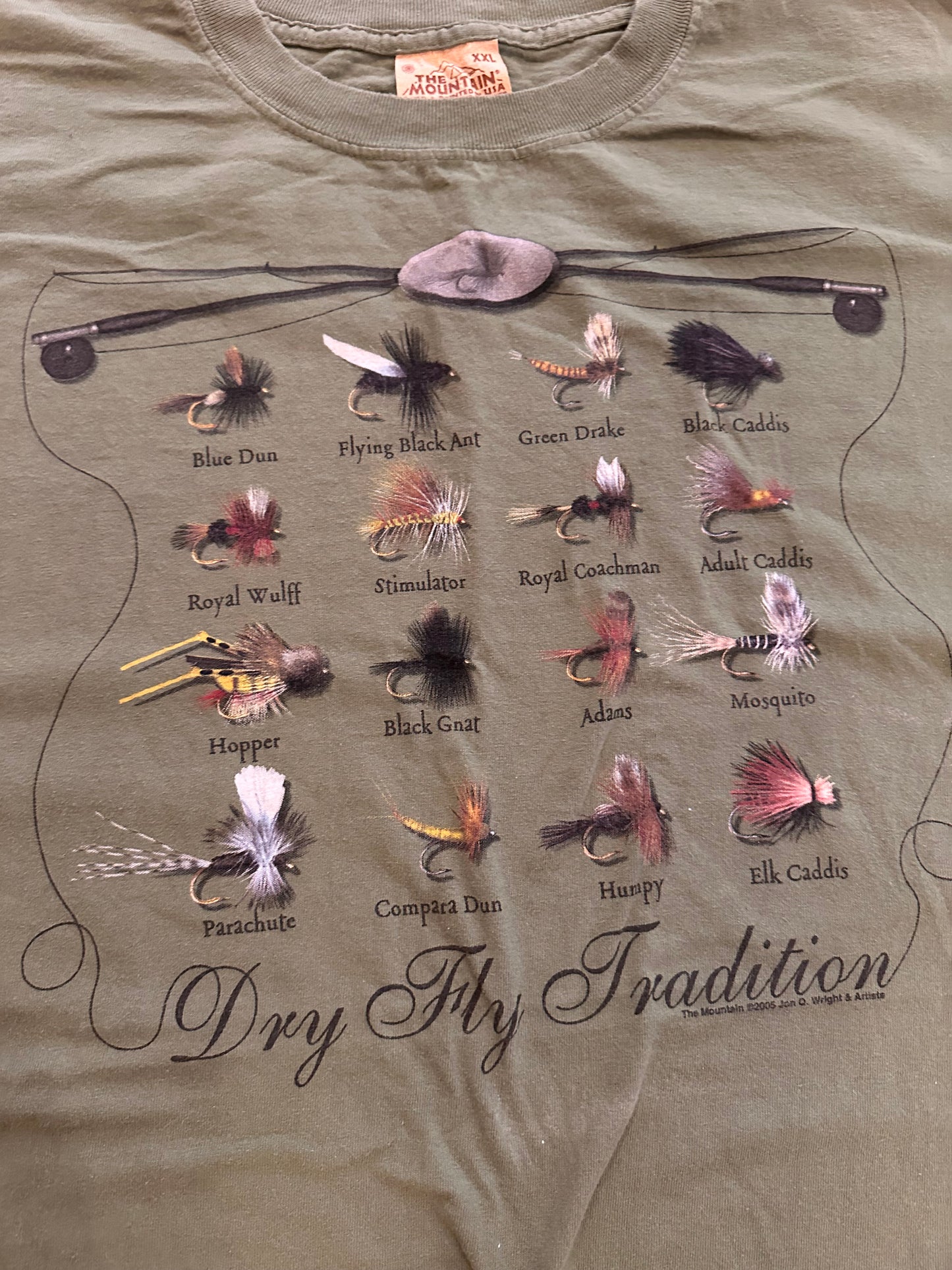 Vintage The Mountain Men’s T-Shirt (XXL) Dry Fly Traditional Lures - Green