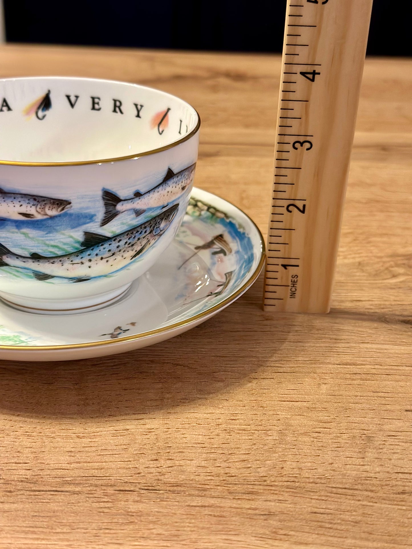 Rare Vintage Royal Worcester Cup and Saucer “To A Very Important Person” Trout and Fly Fishing Scenes