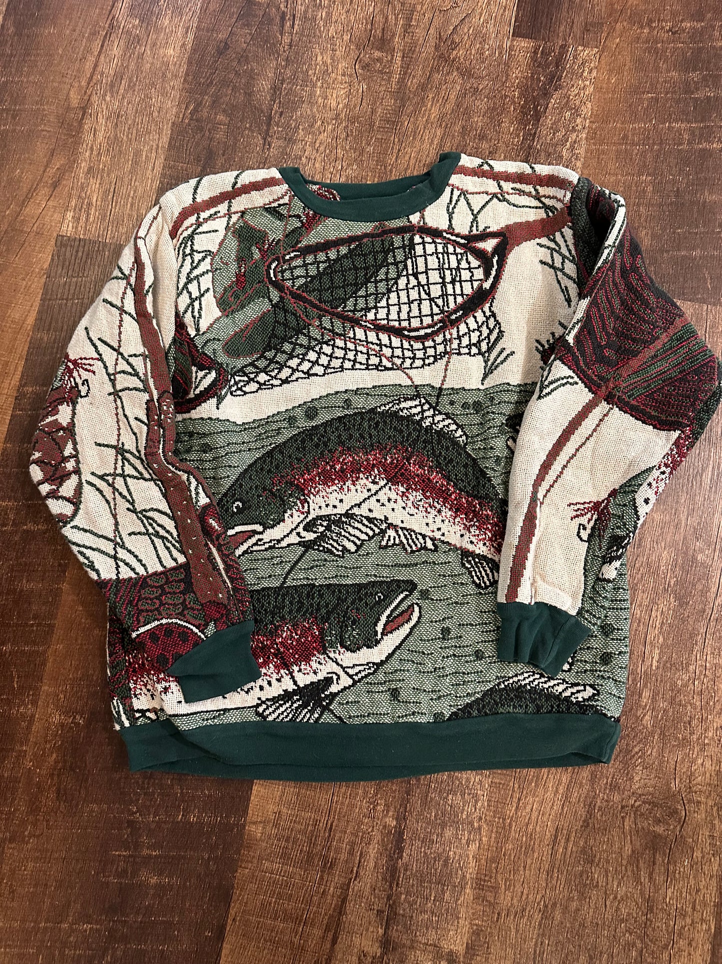 Vintage Sugar Street Tapestry Sweater (OS) Green Tipped