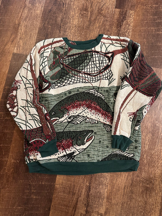 Vintage Sugar Street Tapestry Sweater (OS) Green Tipped