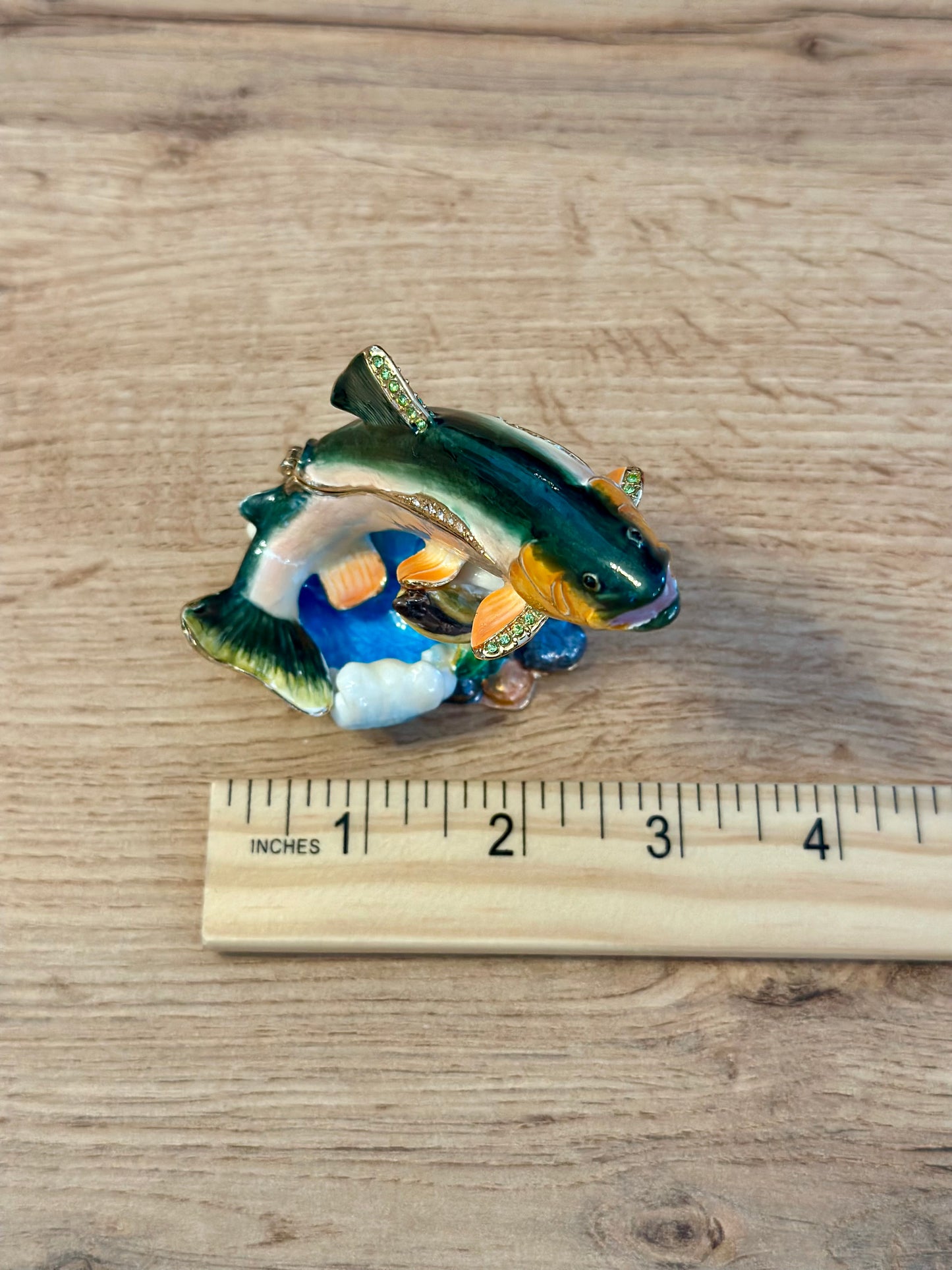 Vintage Bijorca Salmon Trout Jeweled Trinket Box