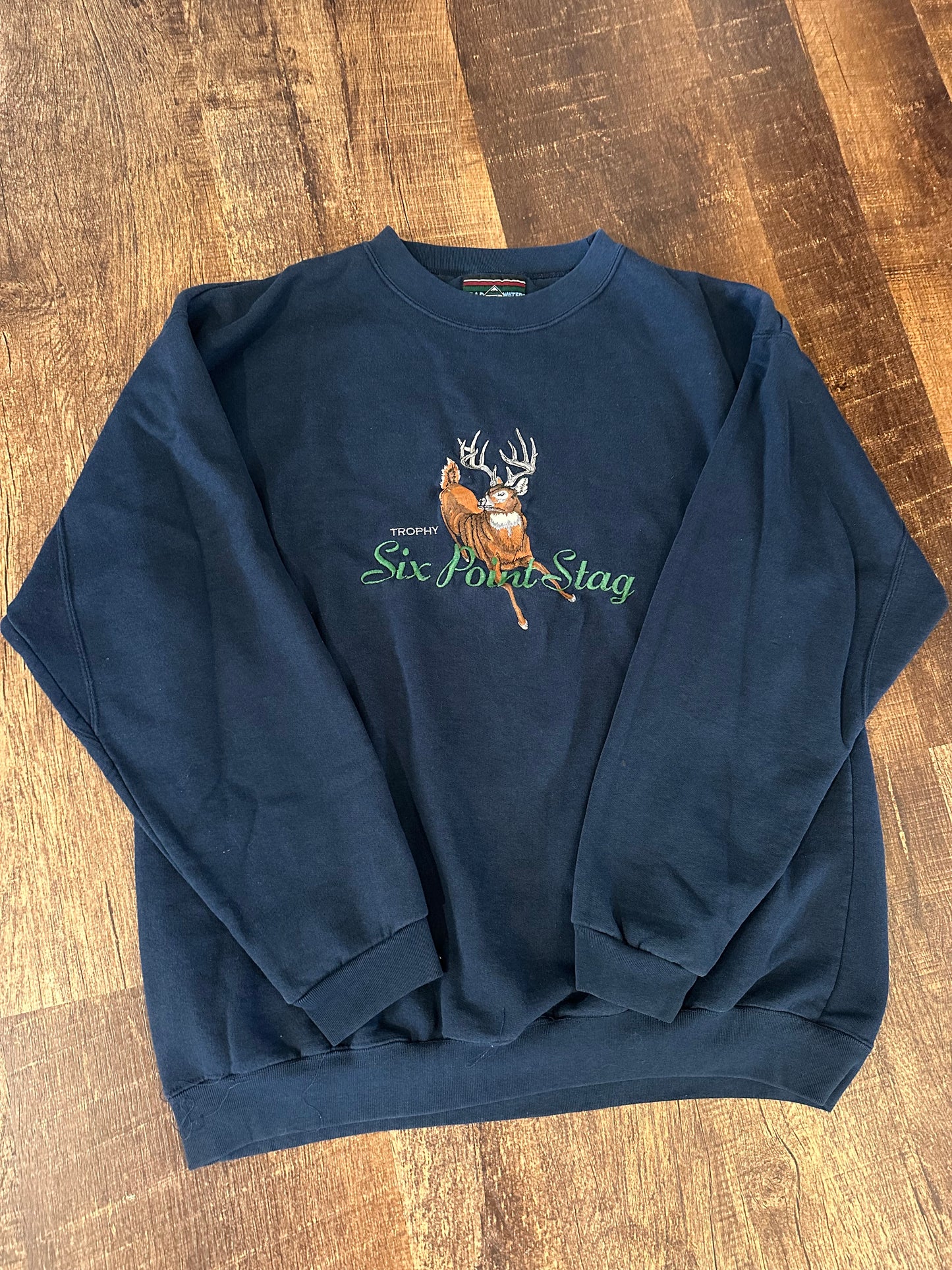 Vintage Headwaters Crewneck (XL) Embroidered Six Point Stag - Navy