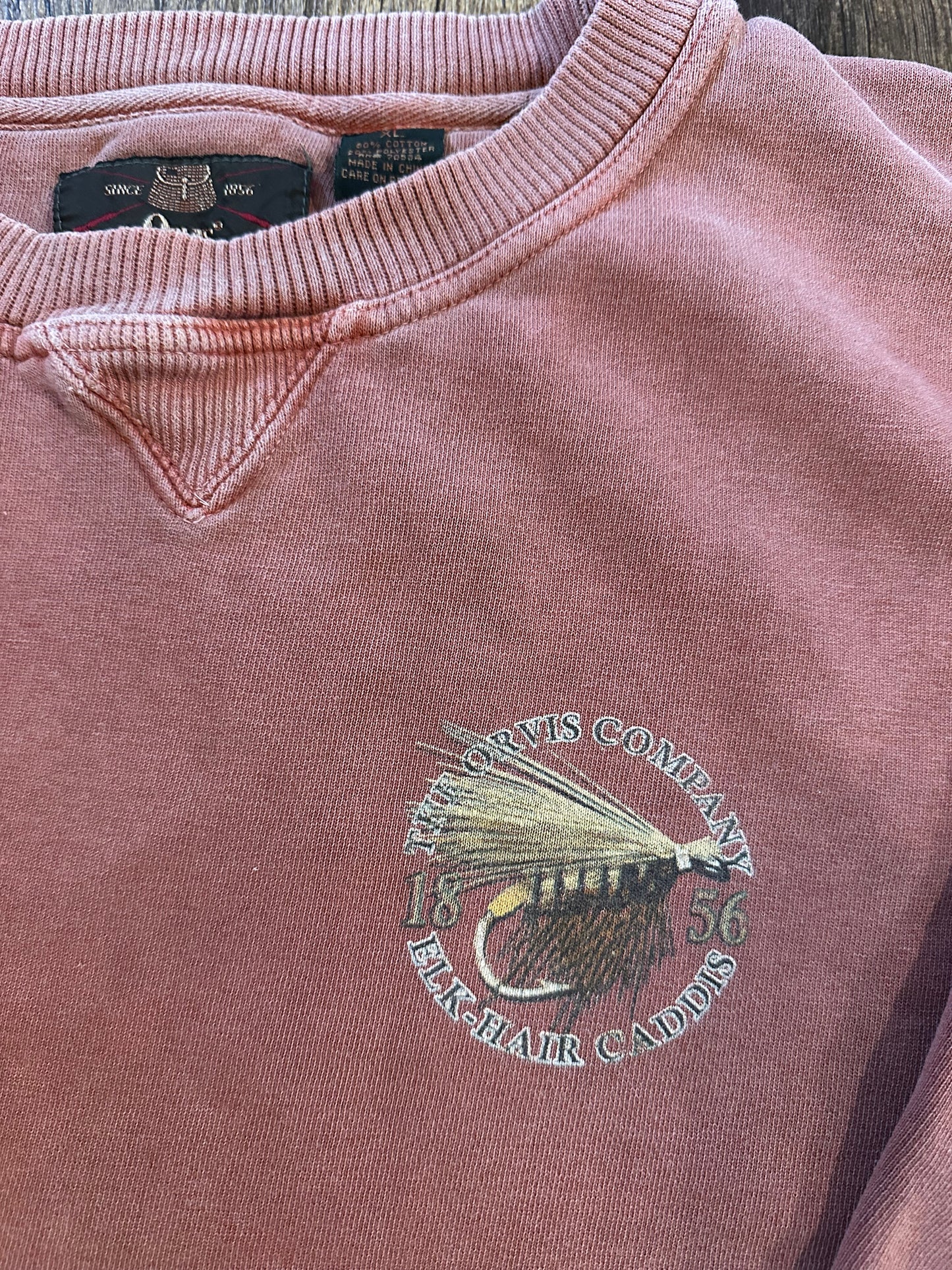 Vintage Orvis Crewneck (XL) Elk Hair Caddis - Salmon