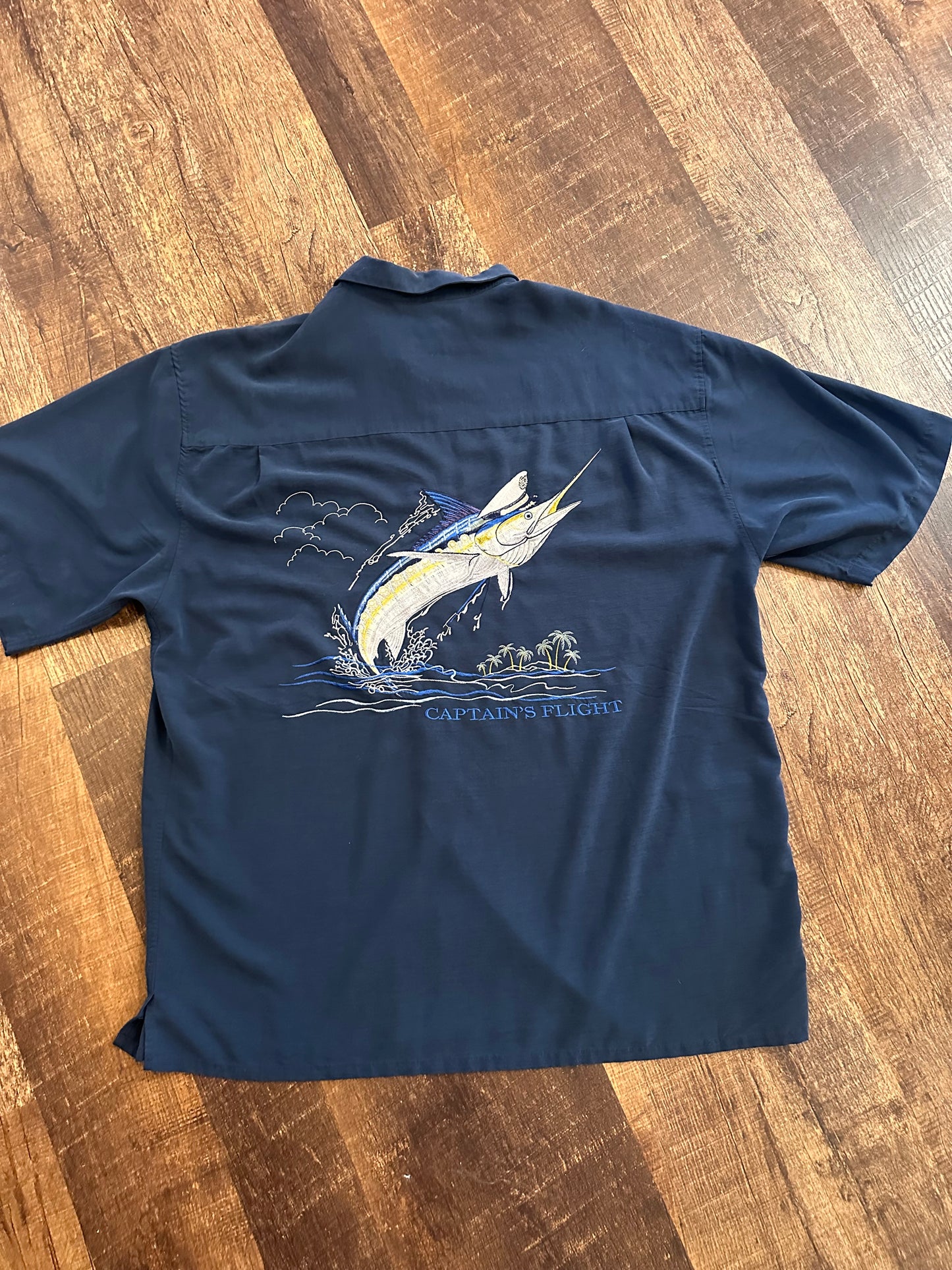 Bamboo Cay Button Down T (XL) “Captains Flight” - Navy