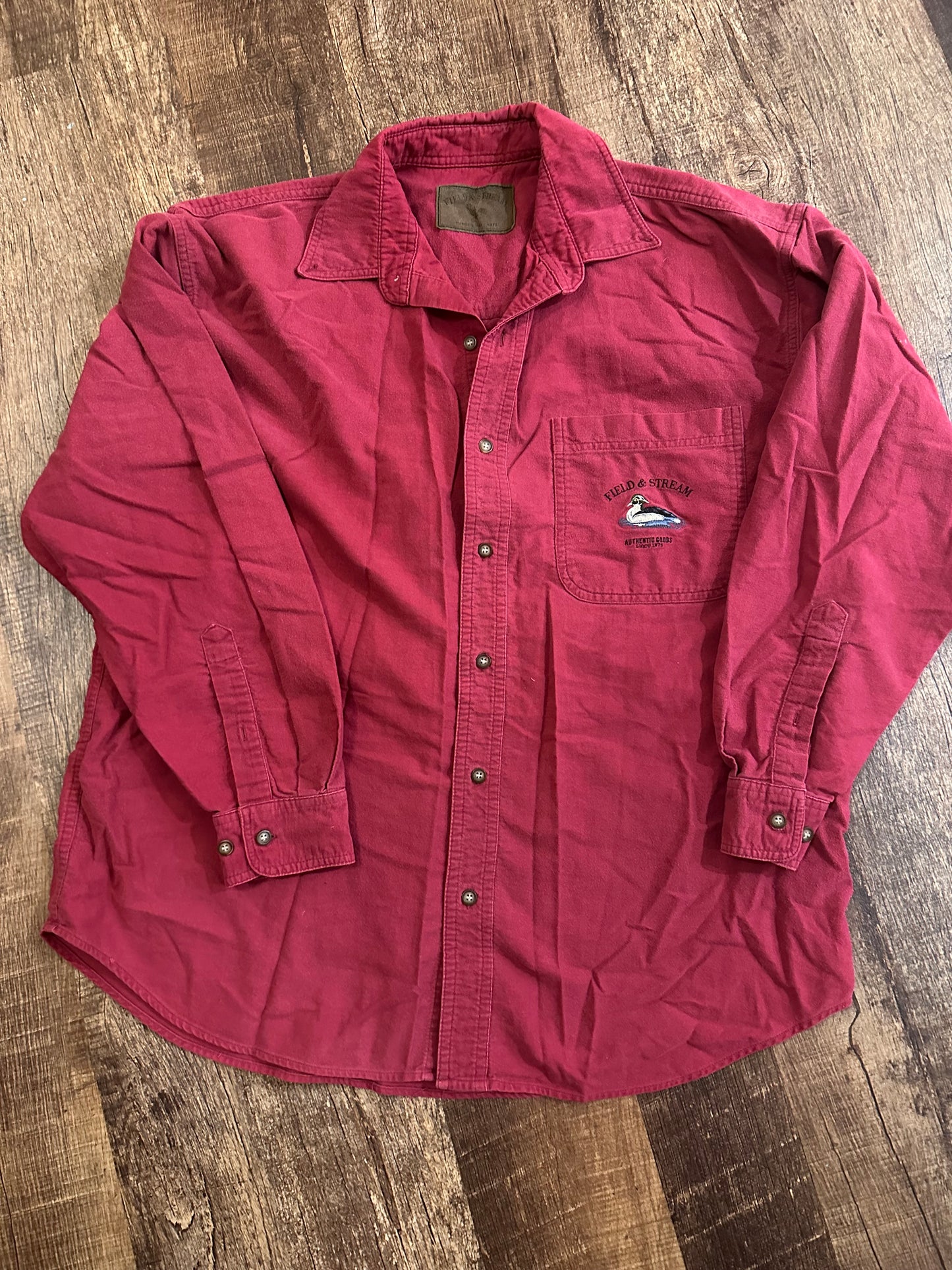 Vintage Field & Stream Button Down (L) Embroidered Duck - Maroon