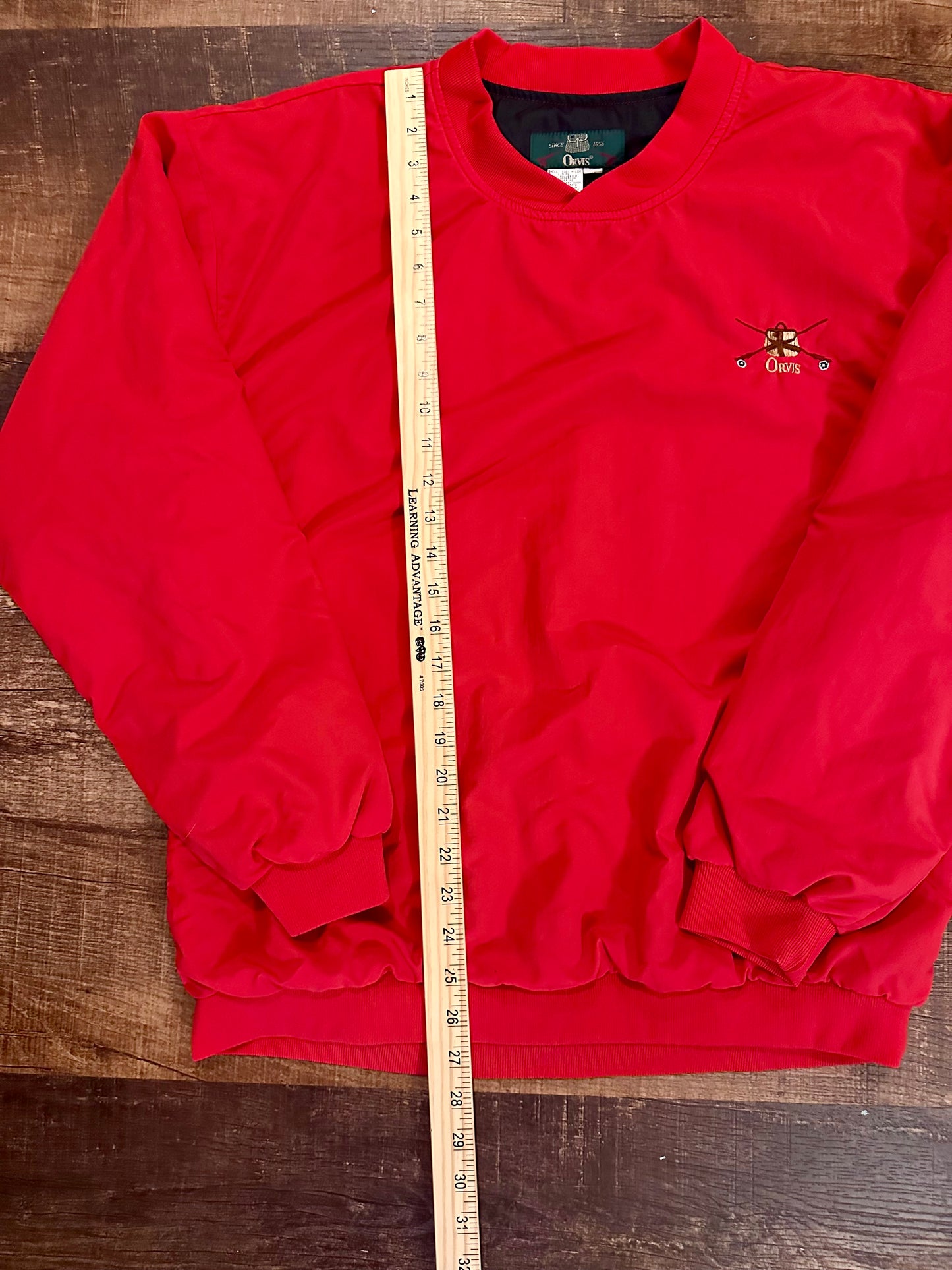 Vintage Orvis Crewneck Windbreaker (M) Embroidered Creel and Fly Rods - Red