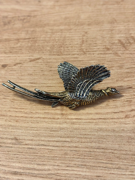 Vintage ART Pheasant Brooch Pin - Gold and Silver