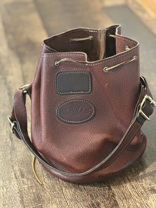 Vintage Brown Leather Bucket Bag with Gold Buckles & Accents