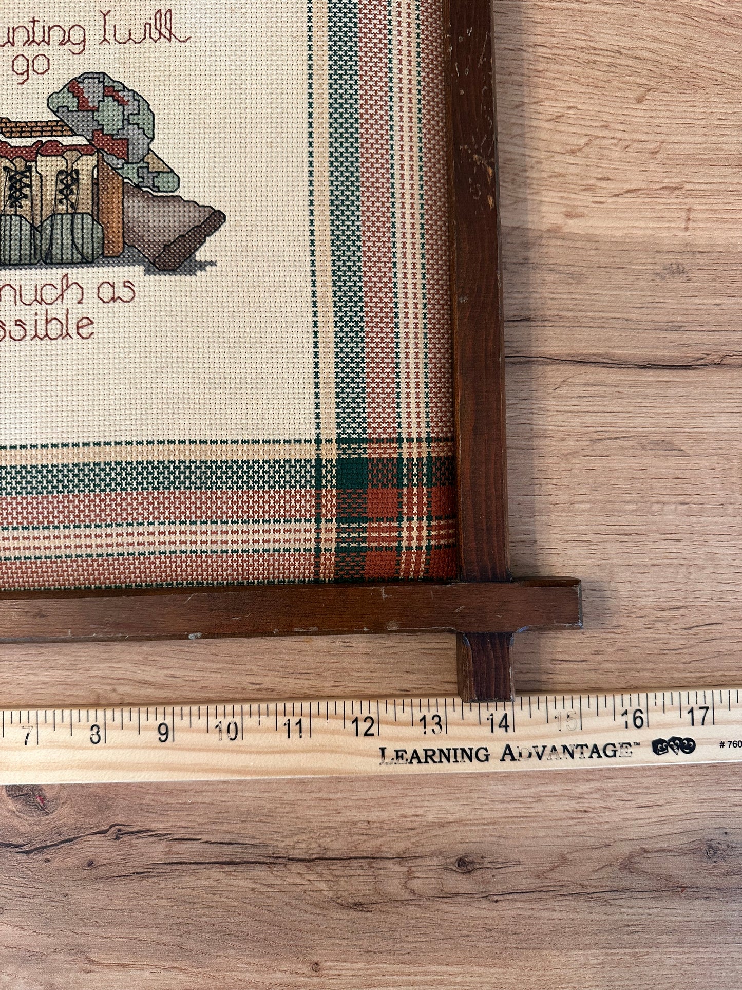 Vintage Cross Stitch Plaid Padded Cross Frame - “A Hunting I Will Go”