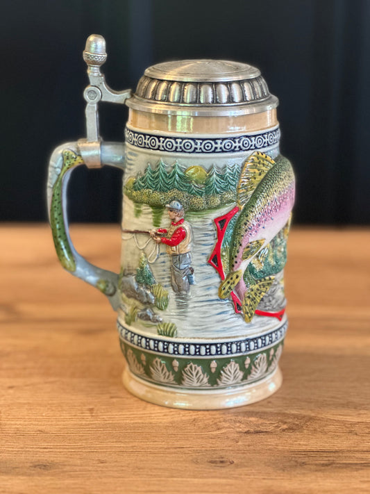 Vintage 3D Fly Fishing Trout Beer Stein (unbranded)