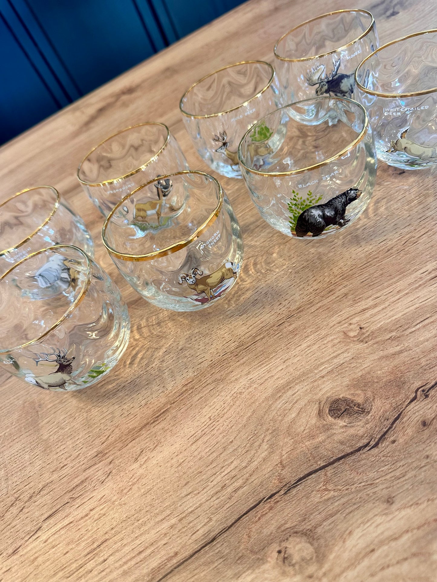 RARE 🥃 Ned Smith “Big Game” Low Ball Whiskey Glasses (Set of 8)