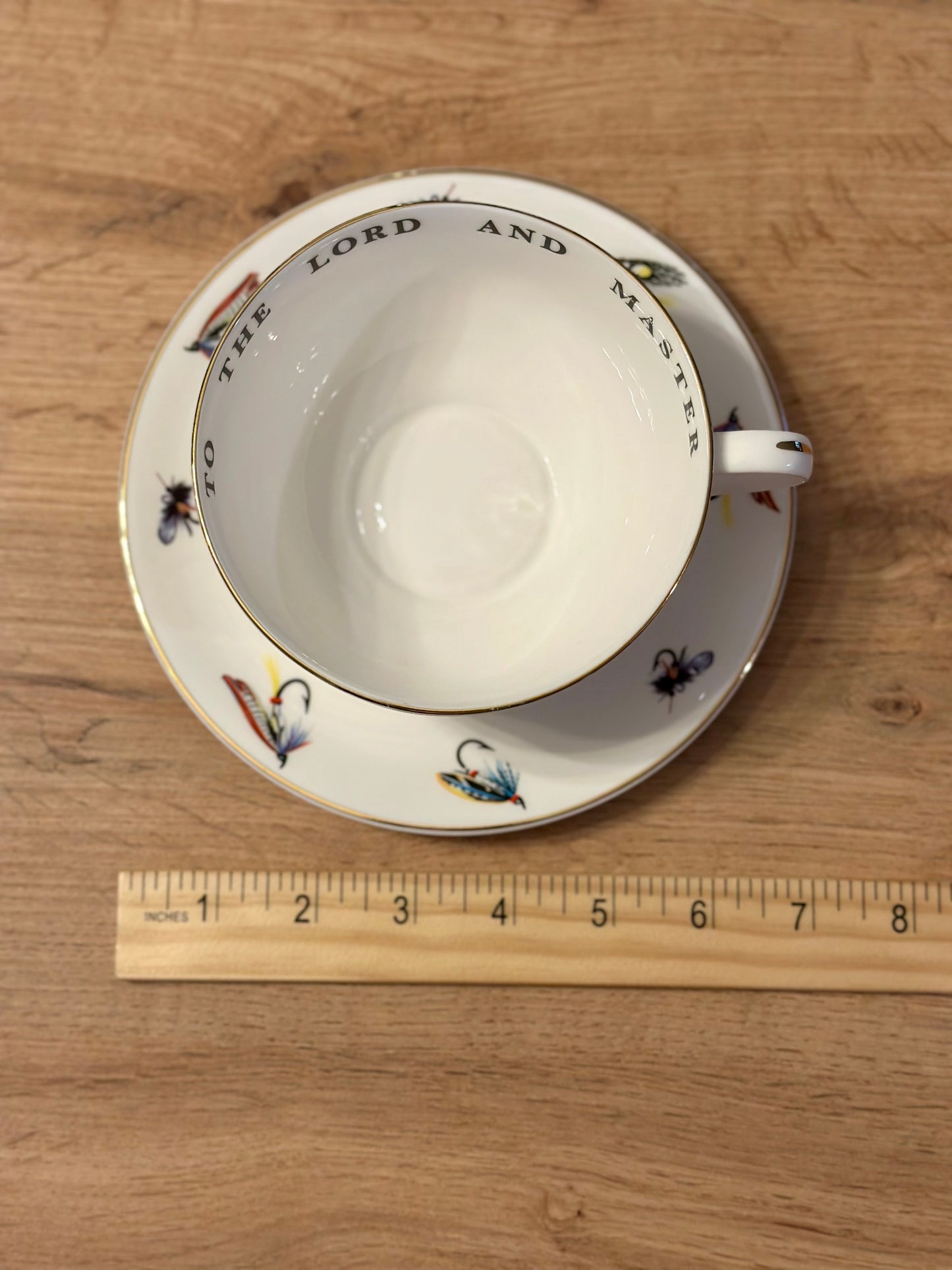 Rare 1980s Eximious “To The Lord and Master” Fly Lure Tea/Coffee/Soup Cup