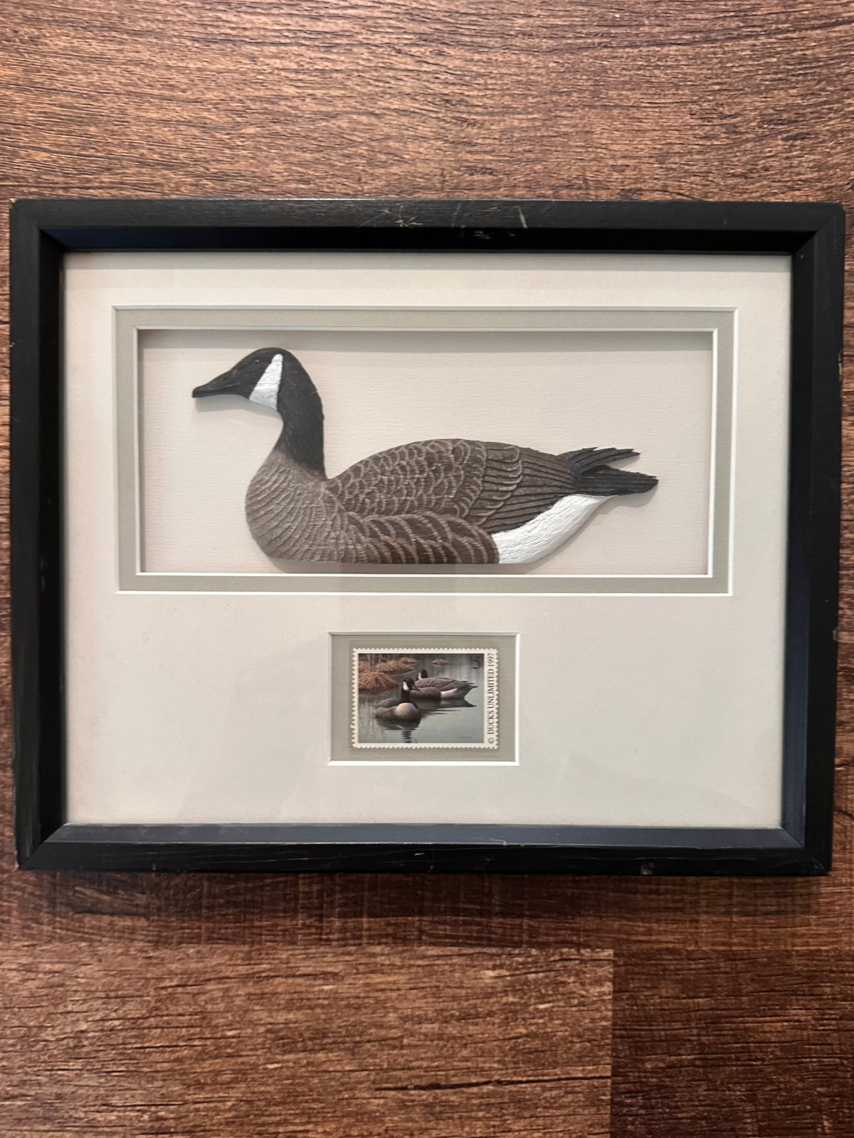 Vintage 1997 Ducks Unlimited Framed 3D Goose and $5 Stamp