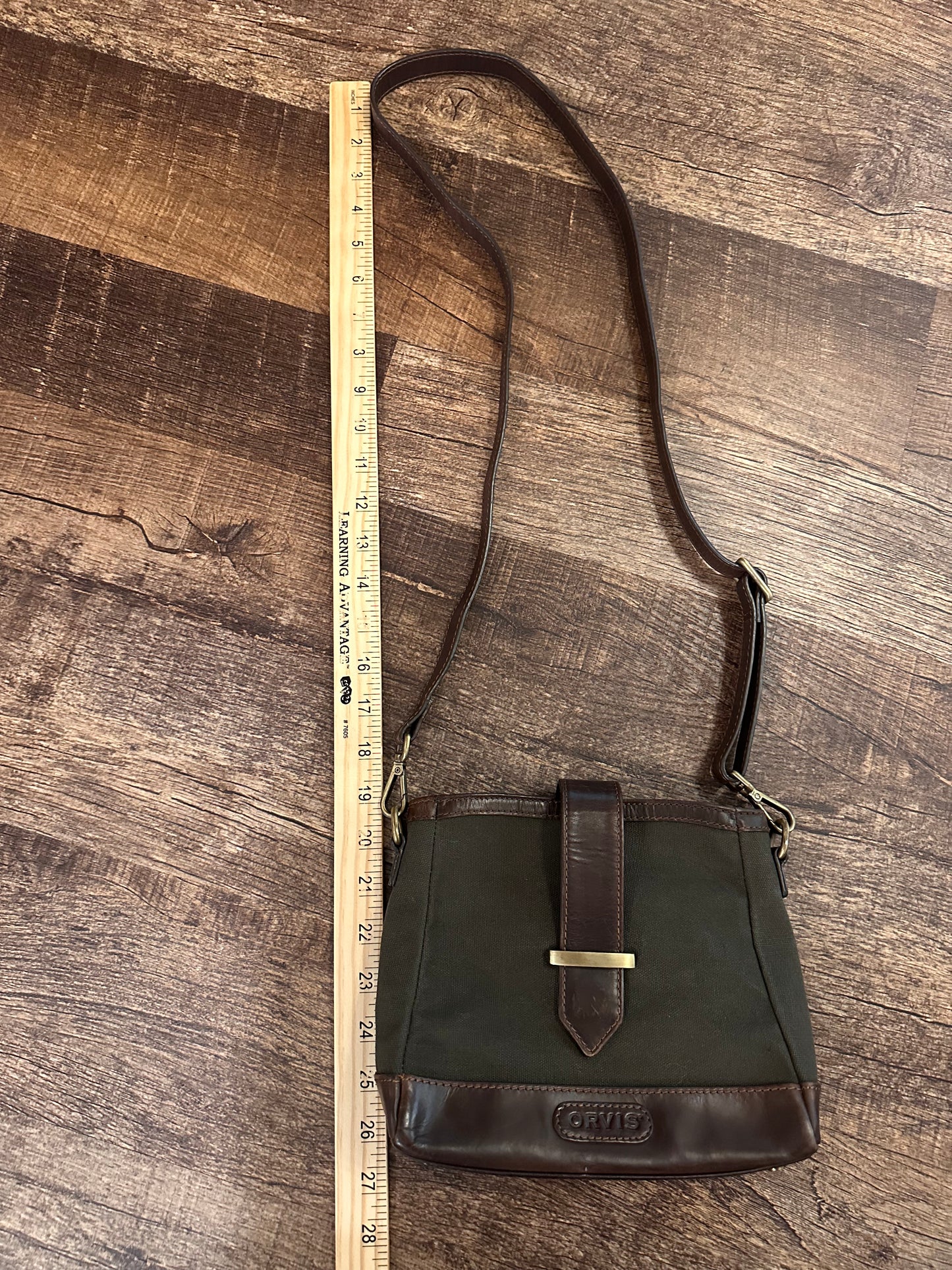 Vintage Orvis Small Crossbody Purse - Canvas Leather Gold Accents