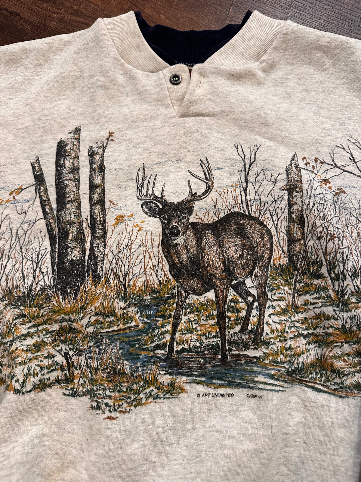 Vintage Art Unlimited Henley Sweatshirt (XL) Buck in the woods
