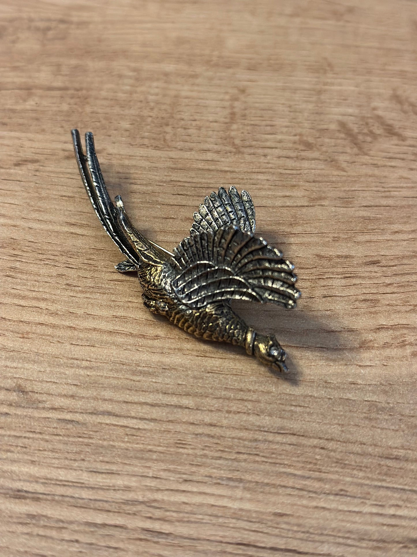 Vintage ART Pheasant Brooch Pin - Gold and Silver