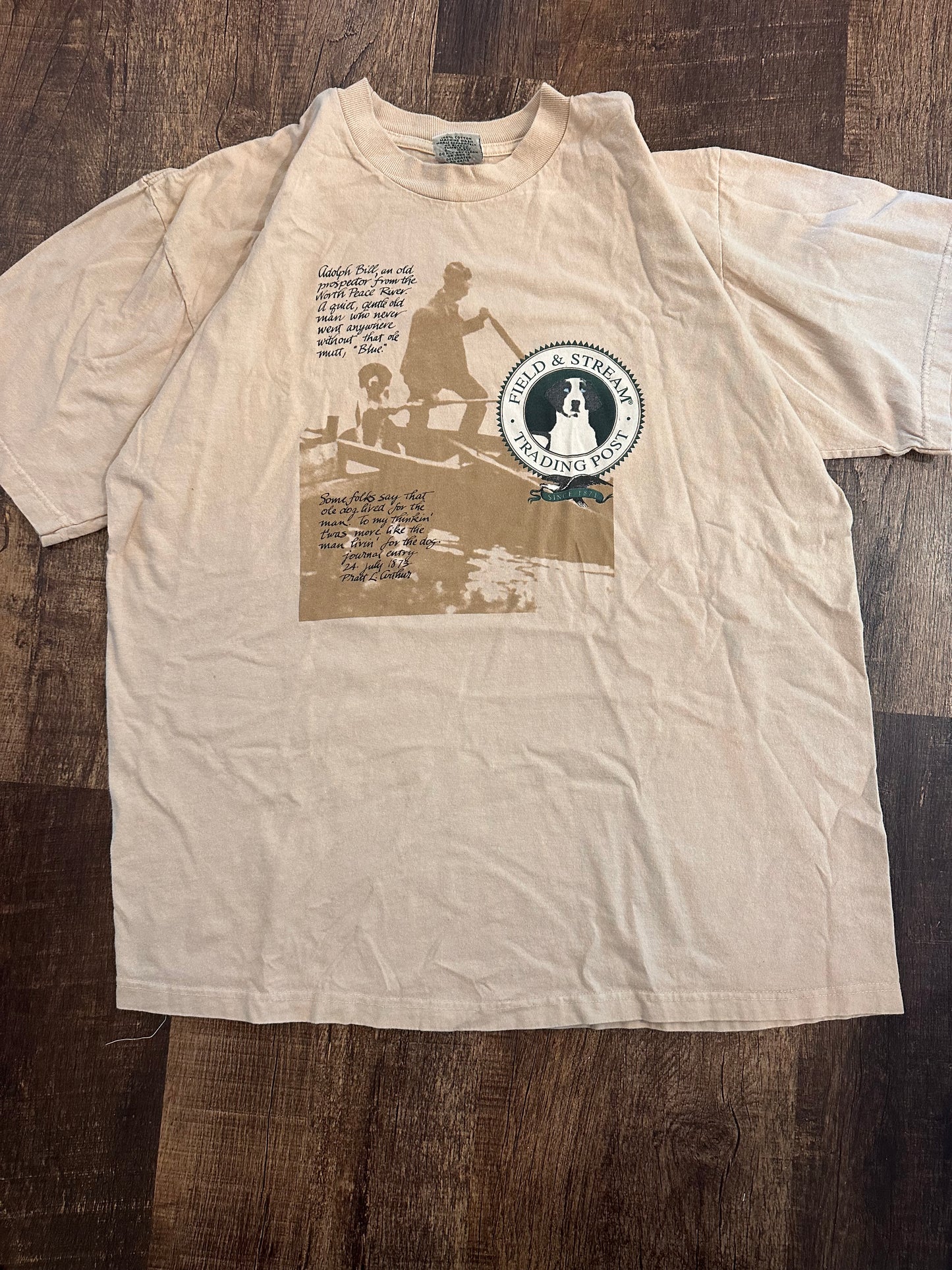 Vintage Field and Stream Tshirt (XL) Trading Post Man’s Best Friend - Tan