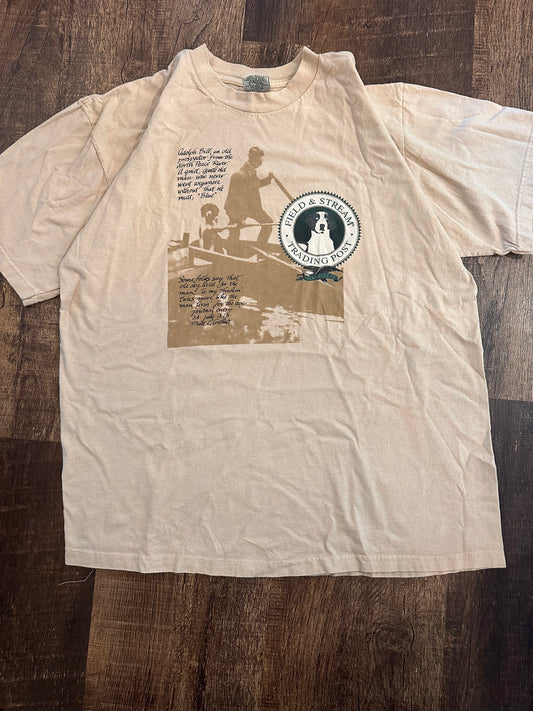 Vintage Field and Stream Tshirt (XL) Trading Post Man’s Best Friend - Tan
