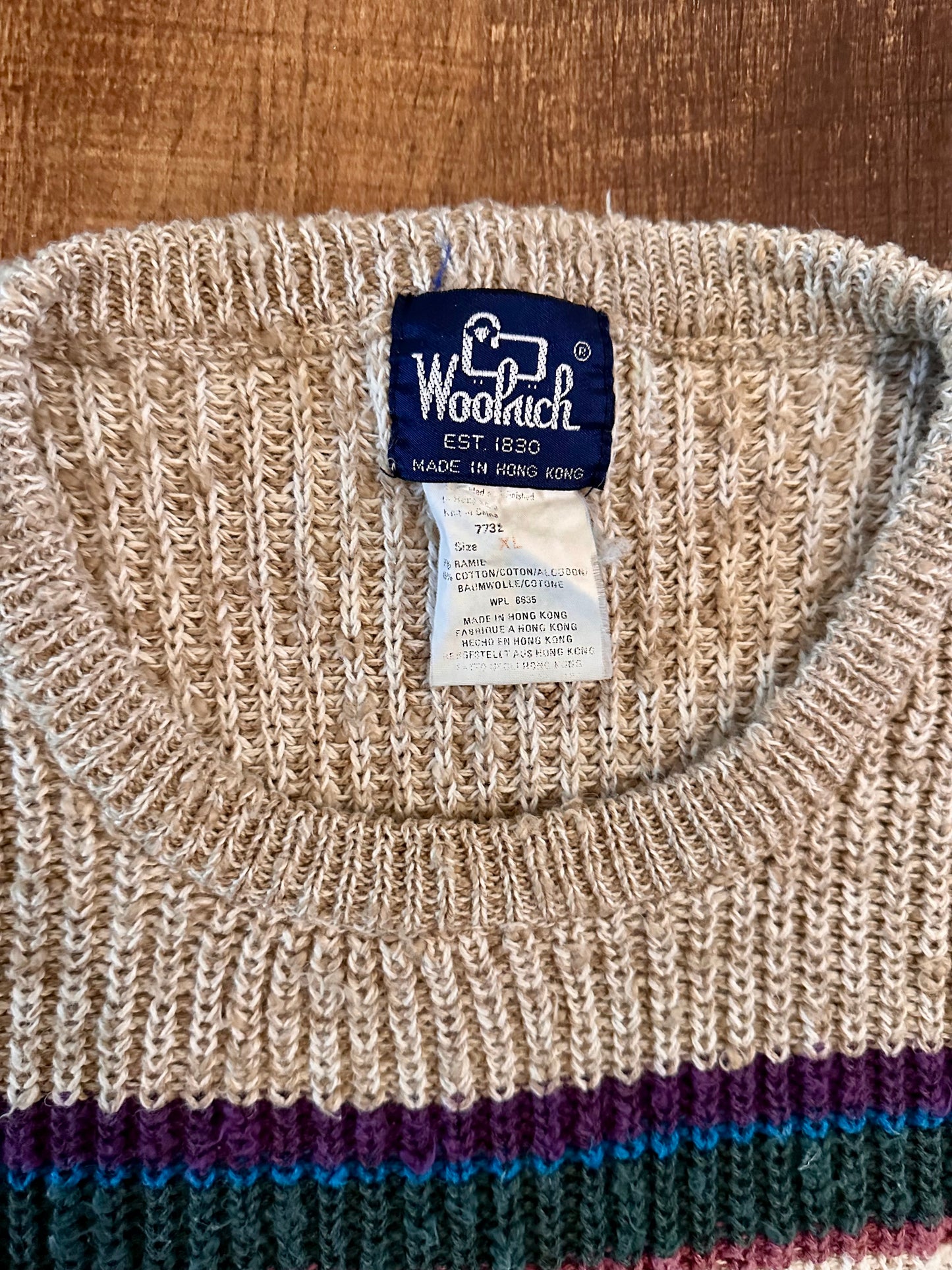 Vintage Woolrich Sweater (XL) Embroidered Drift Boat Trout Scene