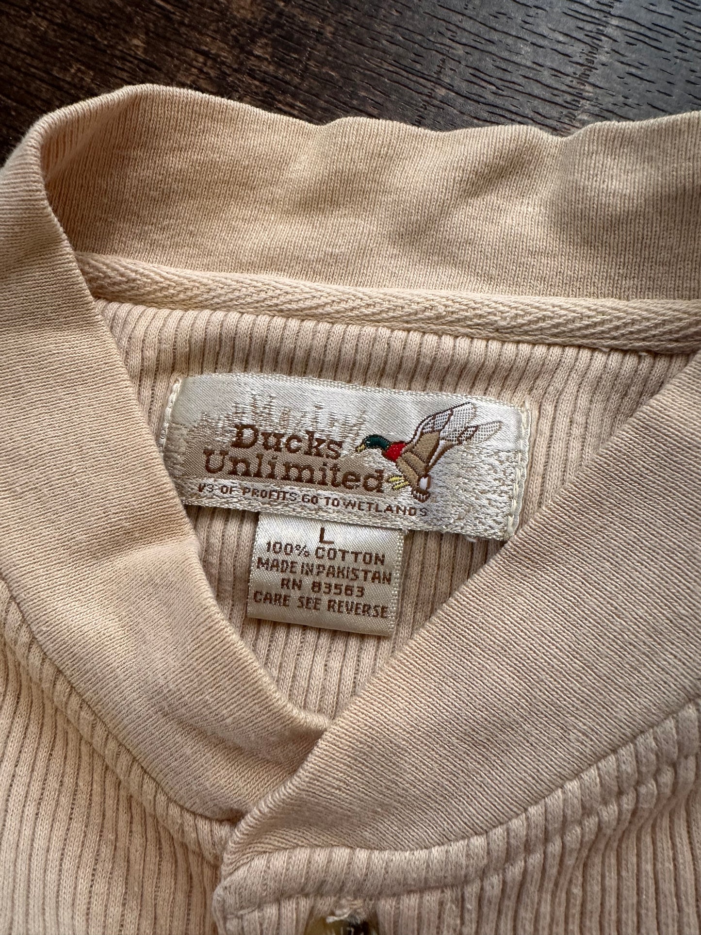 Vintage Ducks Unlimited Peach Ribbed Cotton Henley (L)