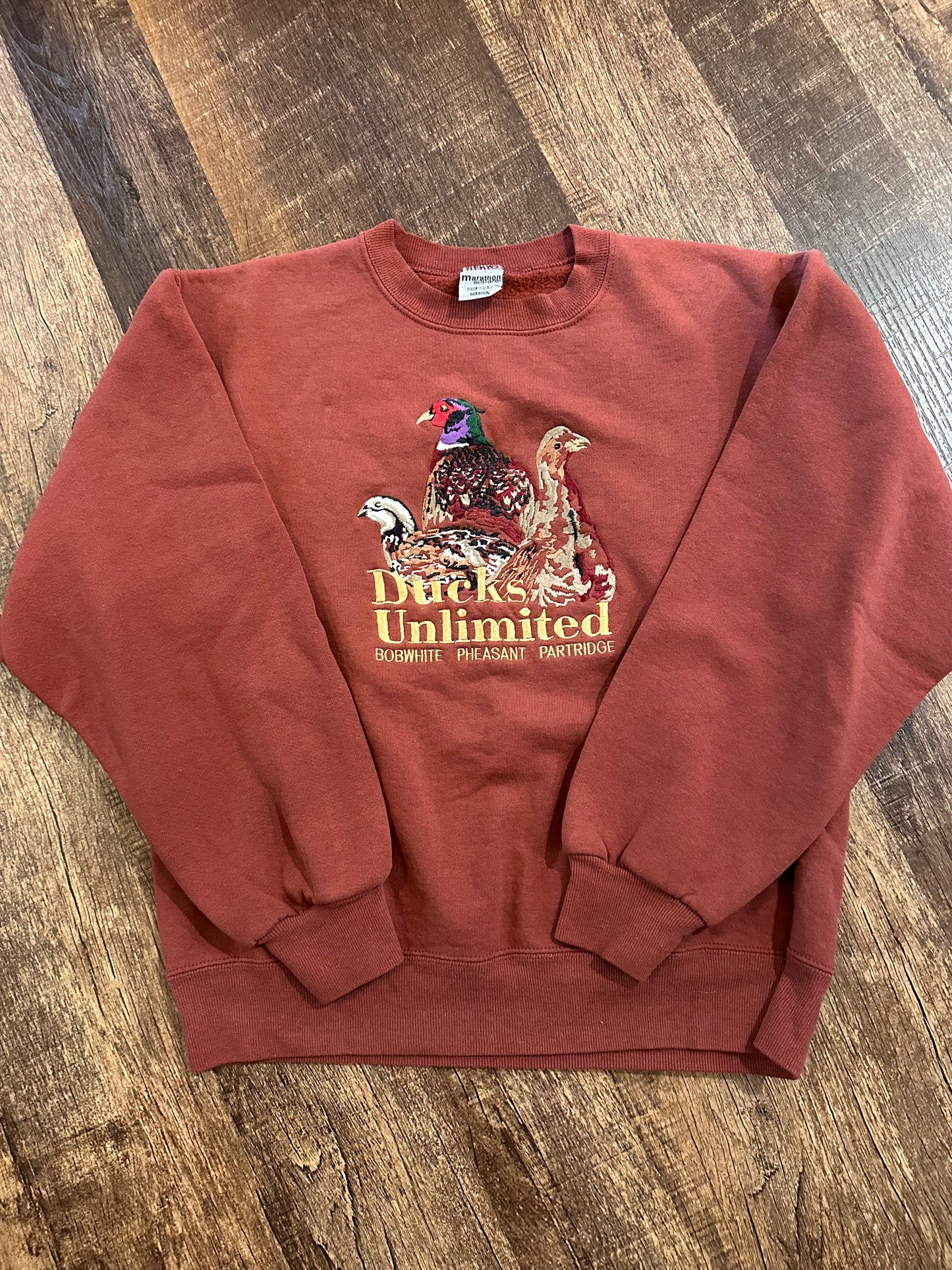 Vintage Ducks Unlimited Crewneck (M) Embroidered Game Birds - Burnt Orange