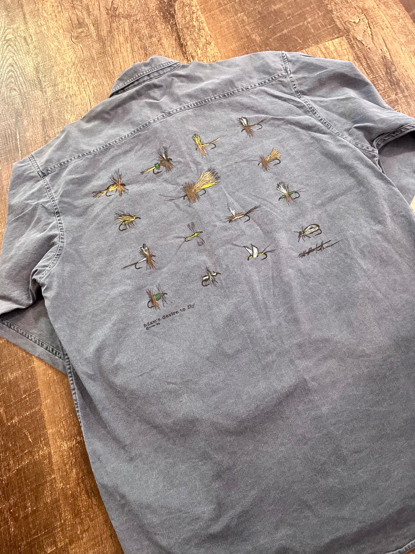 Vintage Orvis Button Down (XL) Man’s Desire to Fly Back Print - Blue