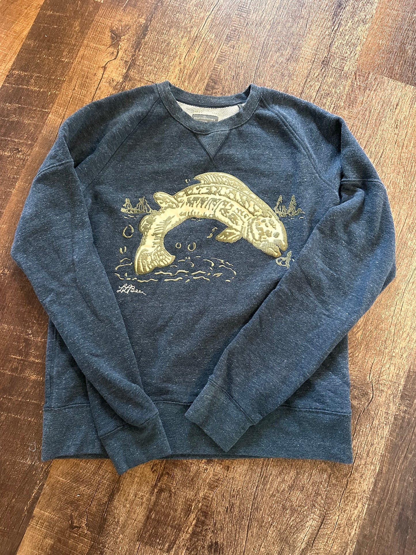 L.L. Bean Sweater (Slimfit M) Embroidered Trout - Navy