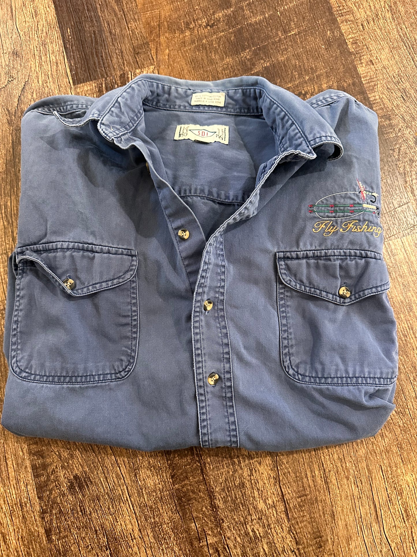 Vintage SDI Button Down (L) Embroidered Fly Fishing