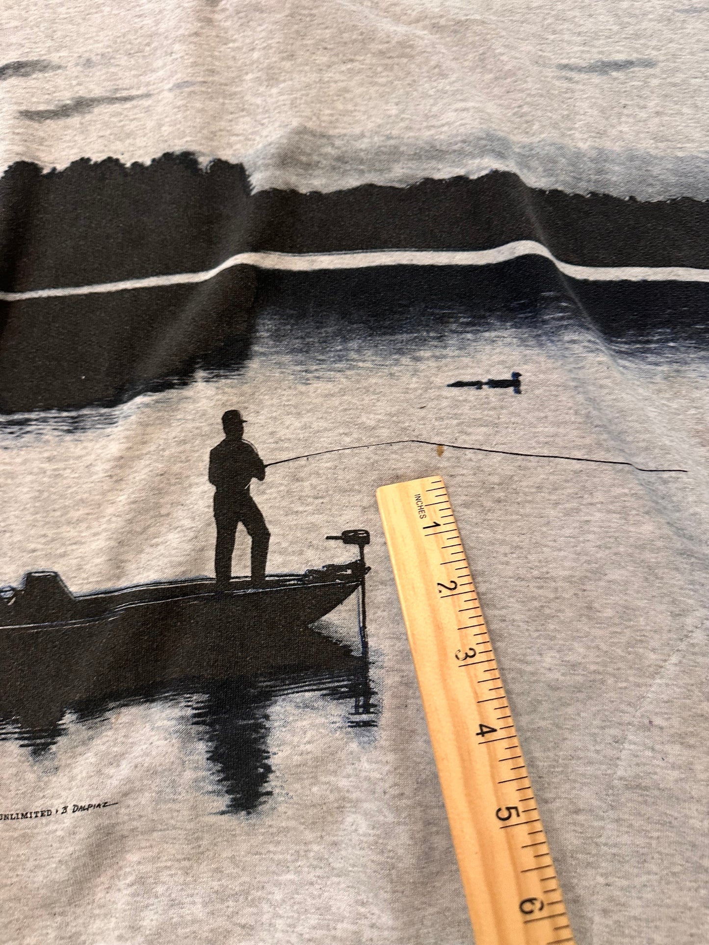 Vintage Art Unlimited Henley Crewneck (XL) Fishing Scene under Moon