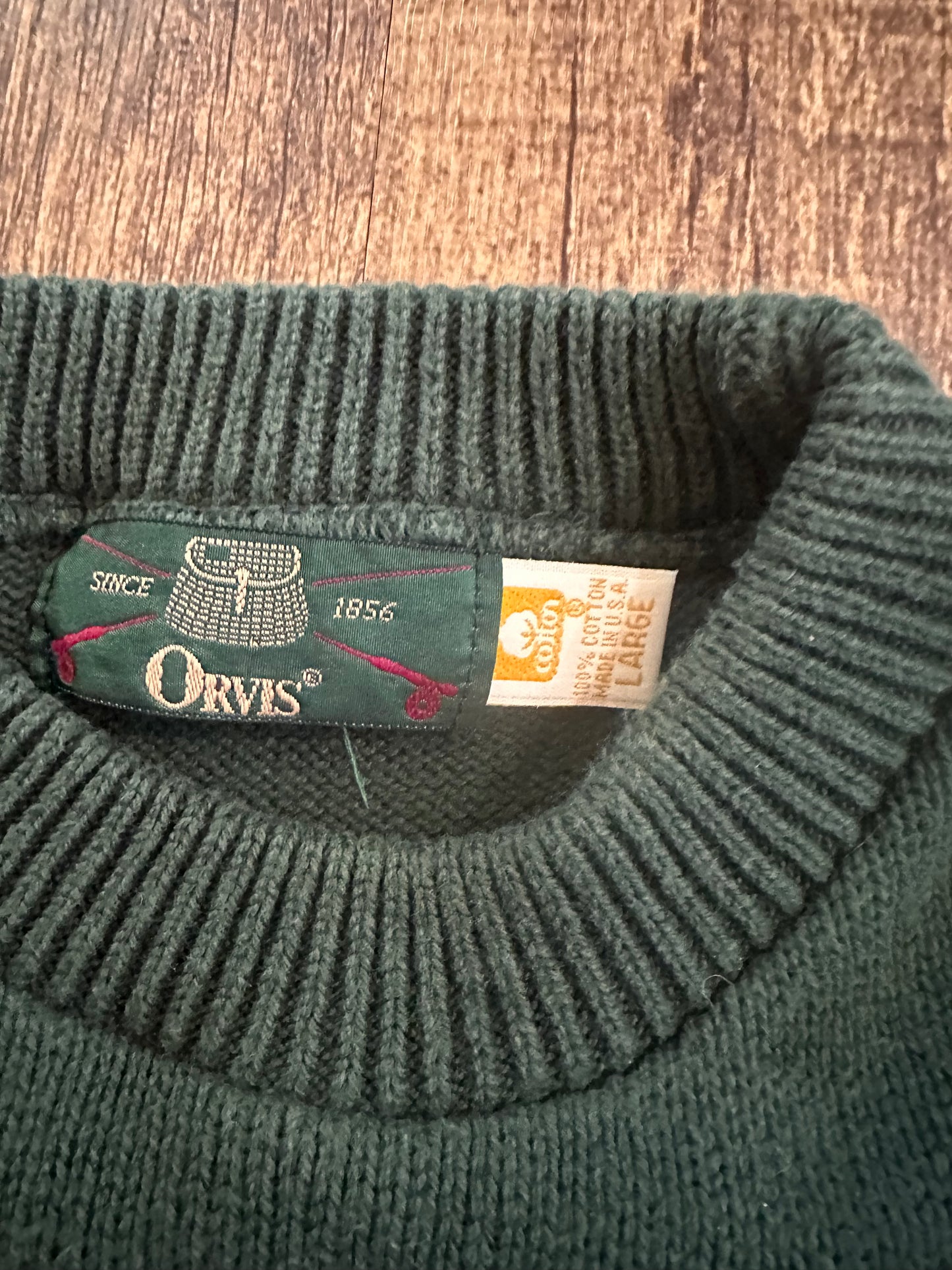 Vintage Orvis Crewneck Sweater (L) Embroidered Flies - Green