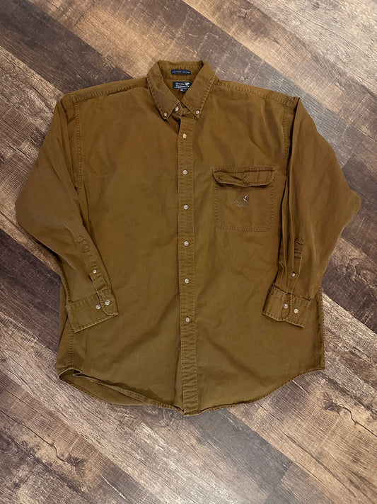 Vintage Ducks Unlimited Button Up (XL) Embroidered Logo - Brown