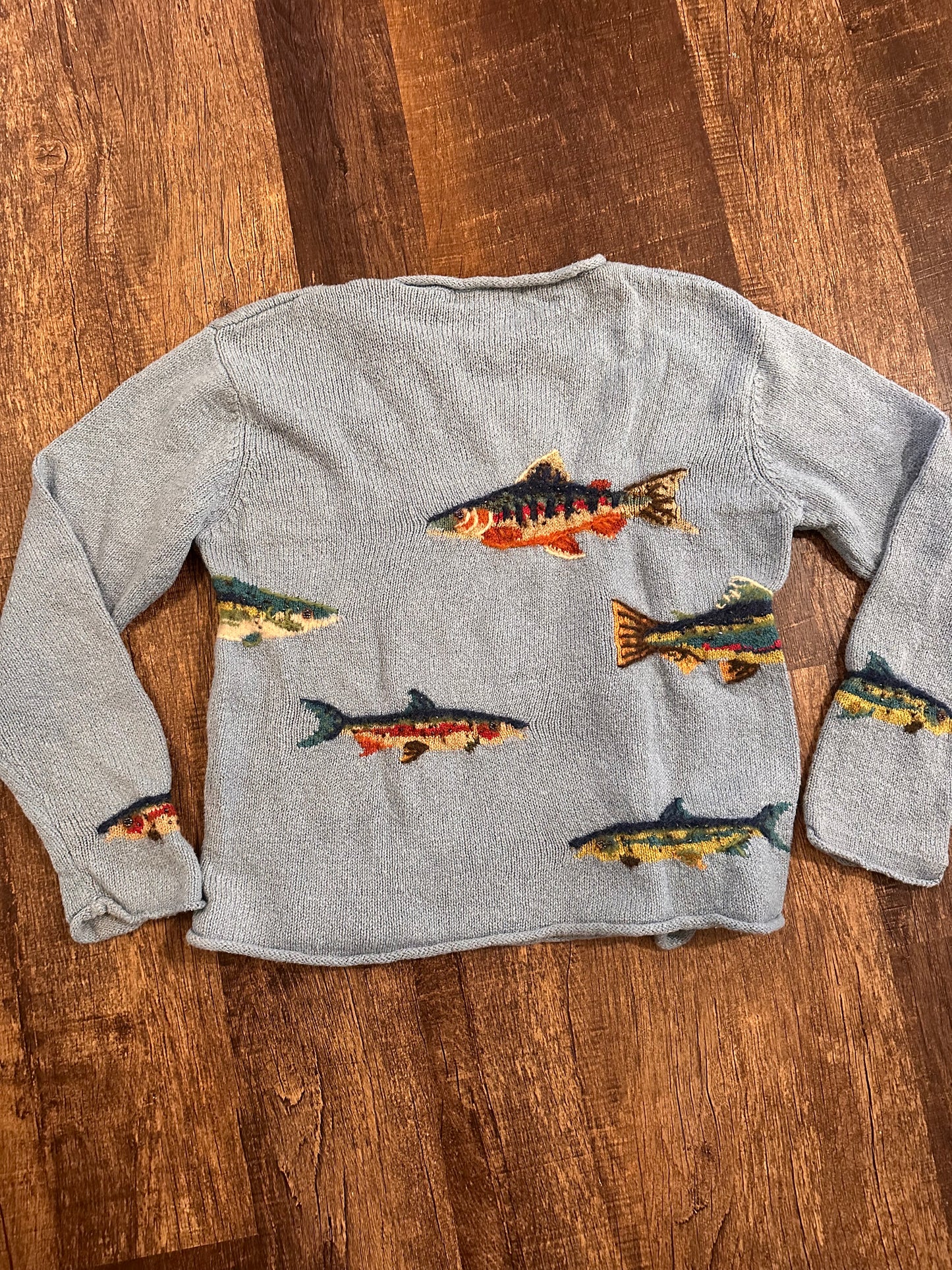 Rare Vintage Northern Isles Knit Beaded Trout Sweater (M) Blue