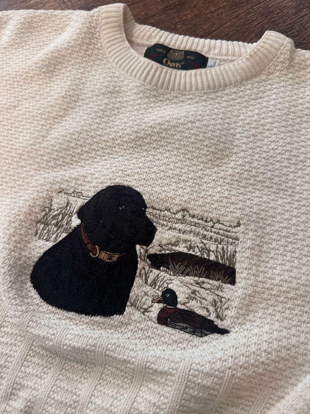 Vintage Orvis Sweater (L) Embroidered Black Lab and Duck