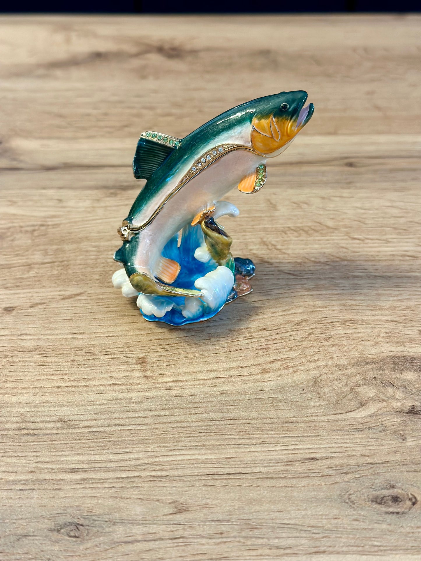 Vintage Bijorca Salmon Trout Jeweled Trinket Box