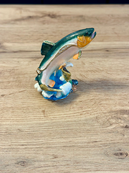 Vintage Bijorca Salmon Trout Jeweled Trinket Box
