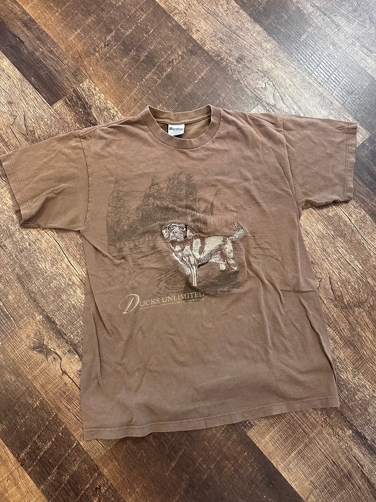 Vintage Ducks Unlimited Tee (M) Embroidered Dog on Graphic - Brown