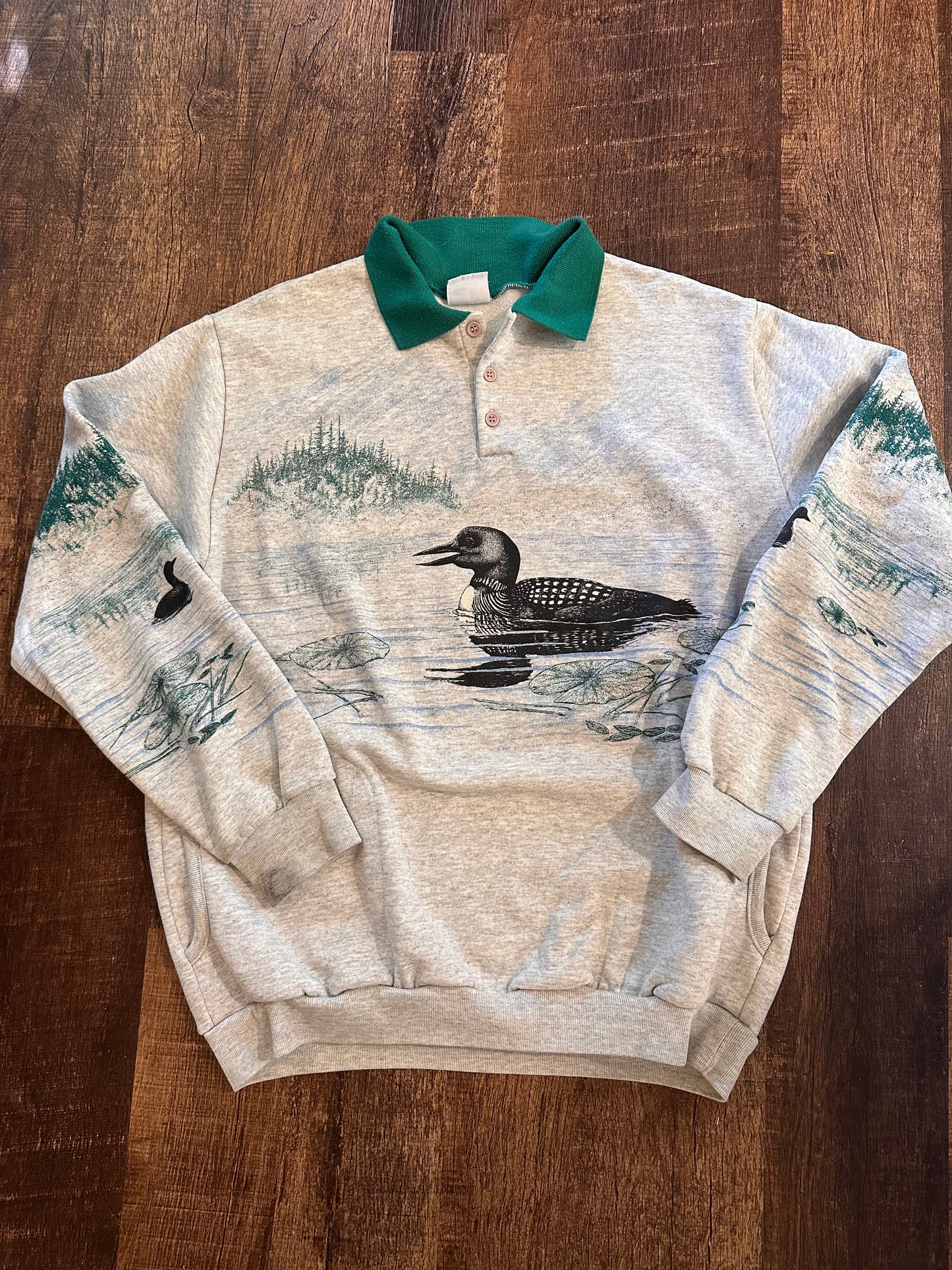 VTG Art Unlimited Collared Henley Sweatshirt (L) Wraparound Loons