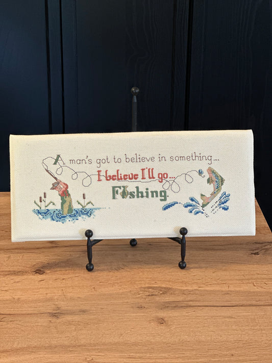 Vintage Unframed Cross Stitch - Fishing