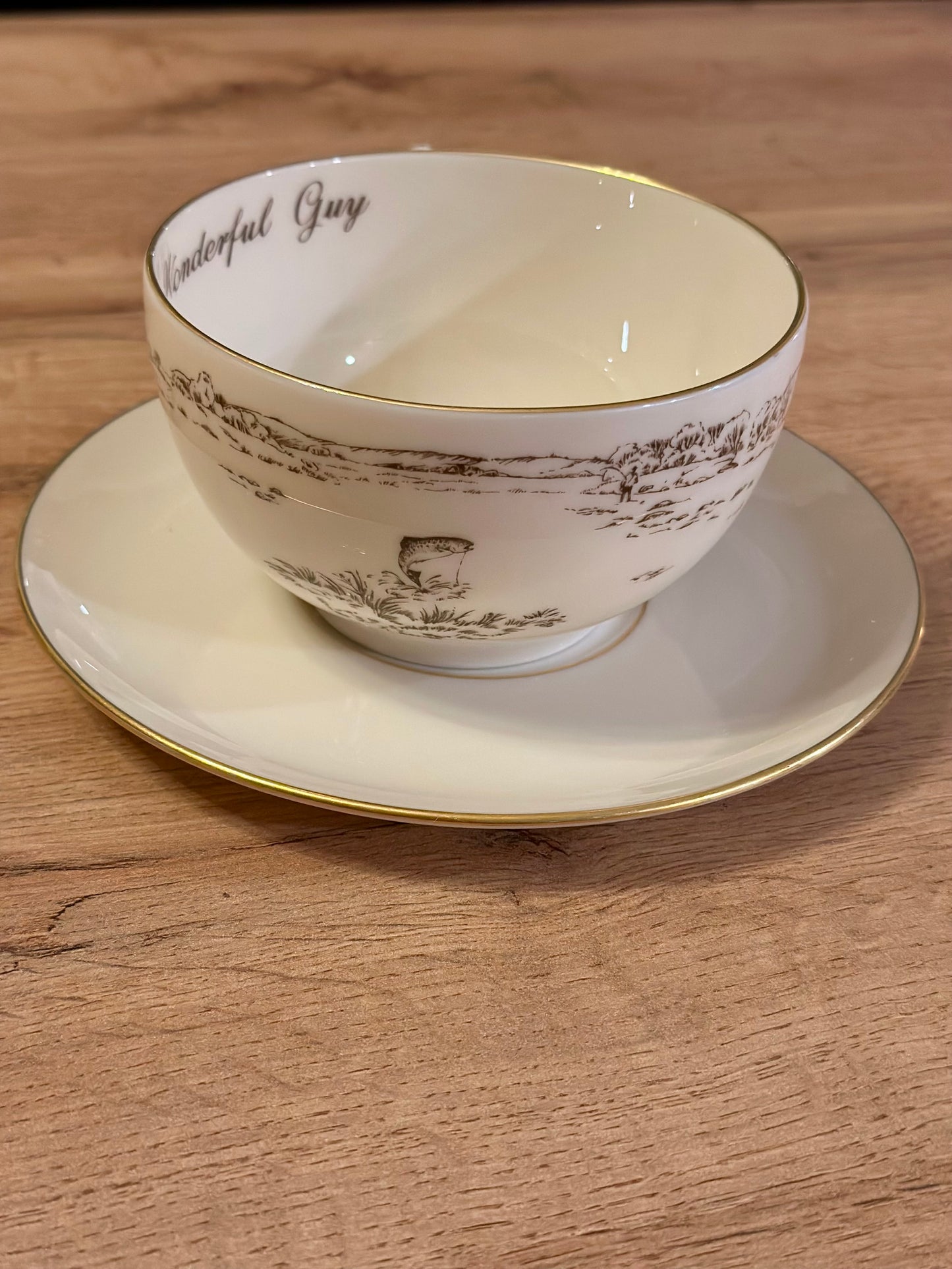 VTG Lenox “Reserved: For a Very Wonderful Guy” Tea / Coffee / Soup Cup and Saucer - Ivory