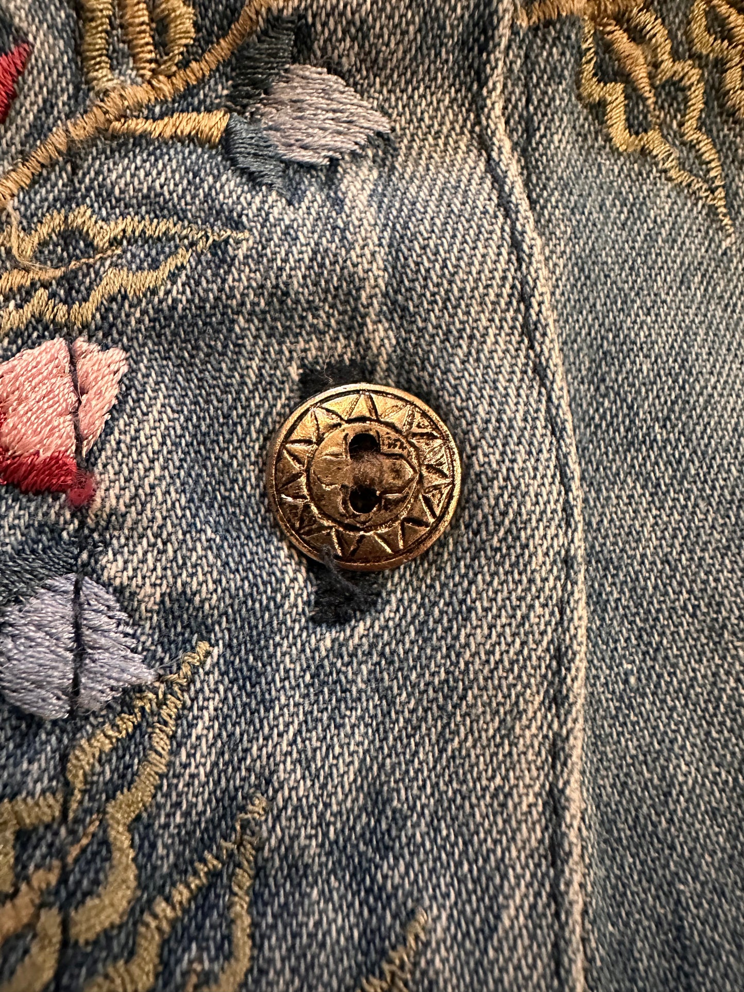 Vintage Orvis Button Down (Women M) Embroidered Flower Vine - Denim