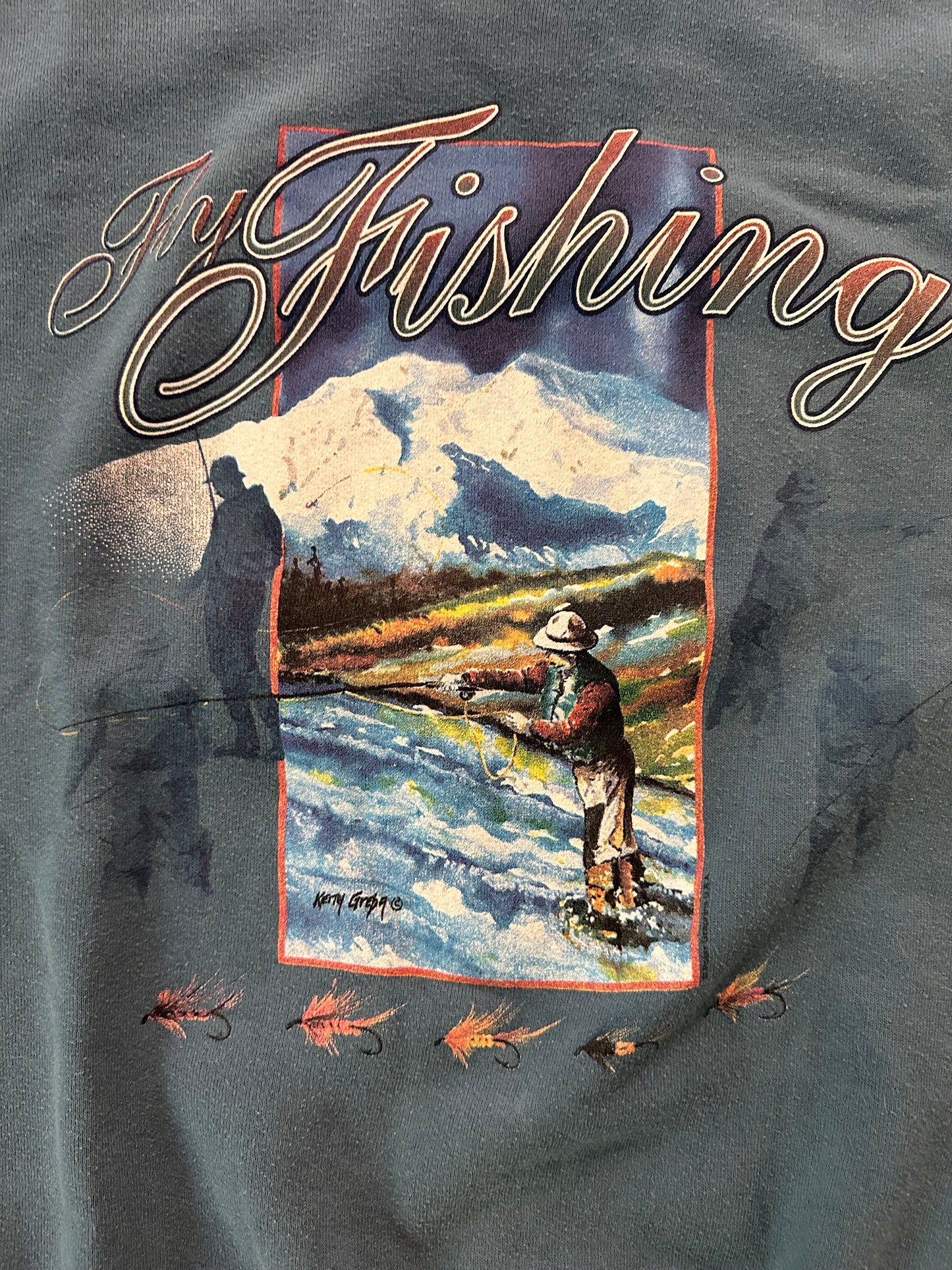 Vintage Jerzees Crewneck (S?) Fly Fishing Graphic - Blue