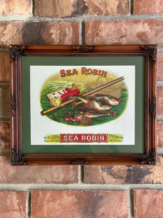 Vintage 1910-1920 Sea Robin Cigar Label Framed - Trout and Fly Rod