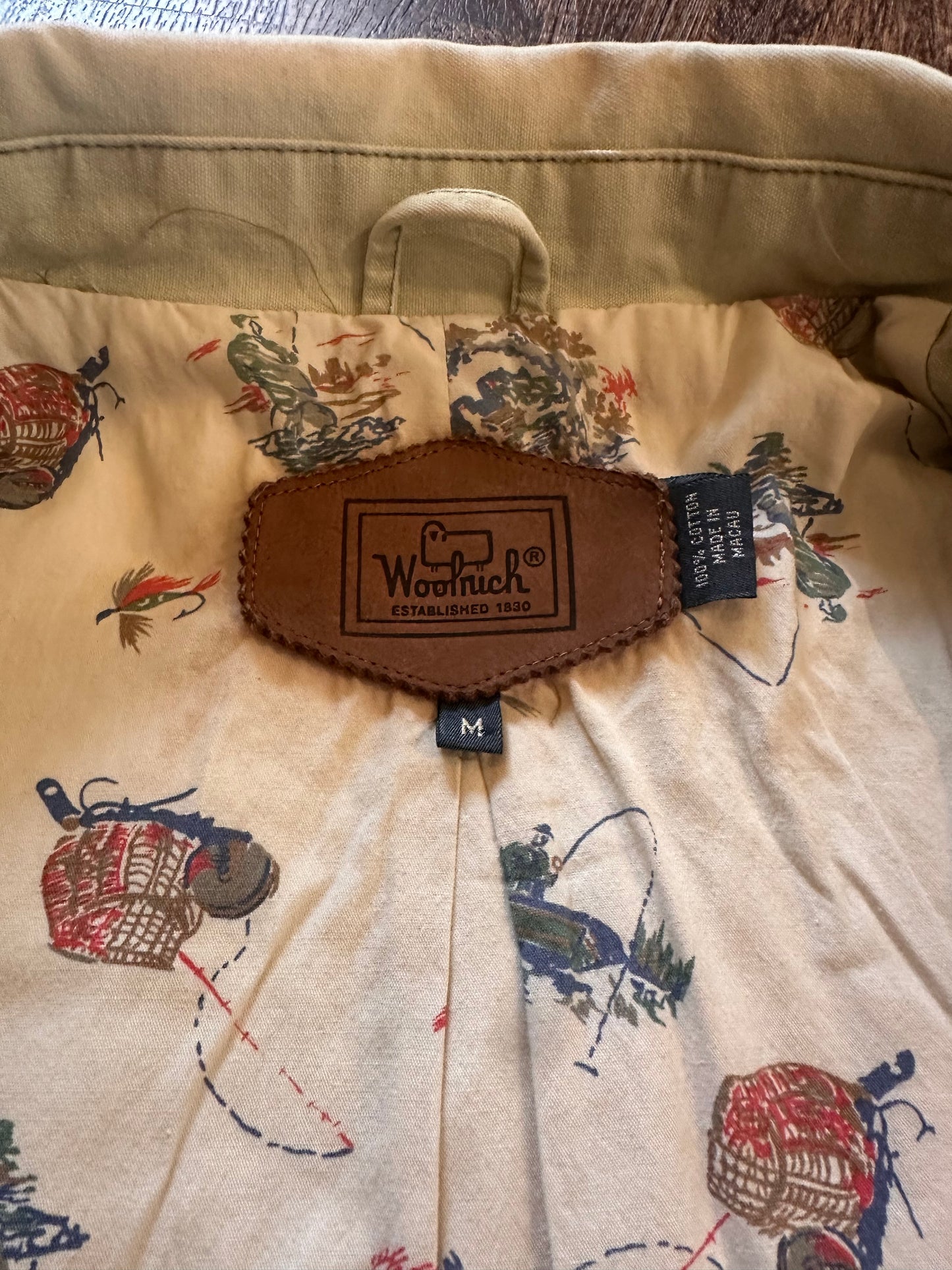 Vintage Woolrich Chore Coat (M) Fly Fishing Lining - Cream with Green Lining
