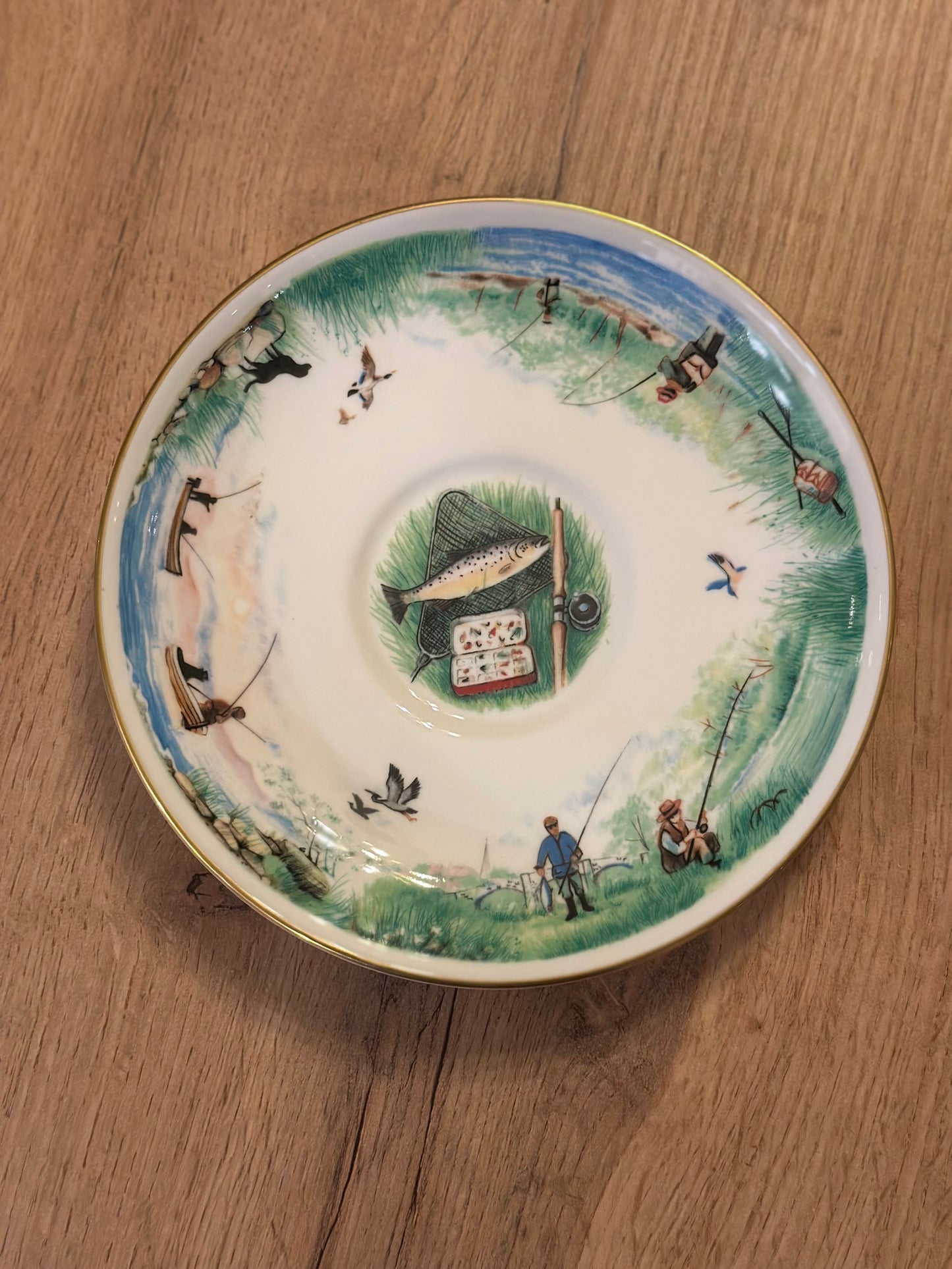 Rare Vintage Royal Worcester Cup and Saucer “To A Very Important Person” Trout and Fly Fishing Scenes